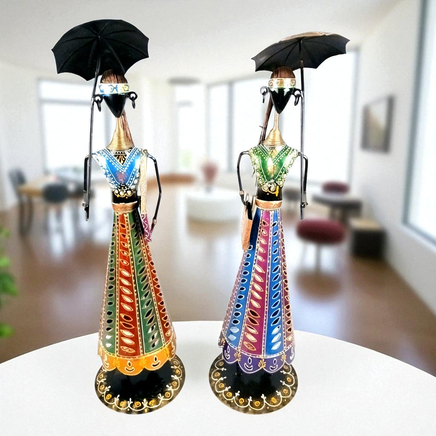 Ladies Showpiece Candle Holder Set | Decorative Metal Tealight Holder Figurines for Home Decor, Living Room, Bedroom & Gifting - 27 Inch (Set Of 2) - Apkamart