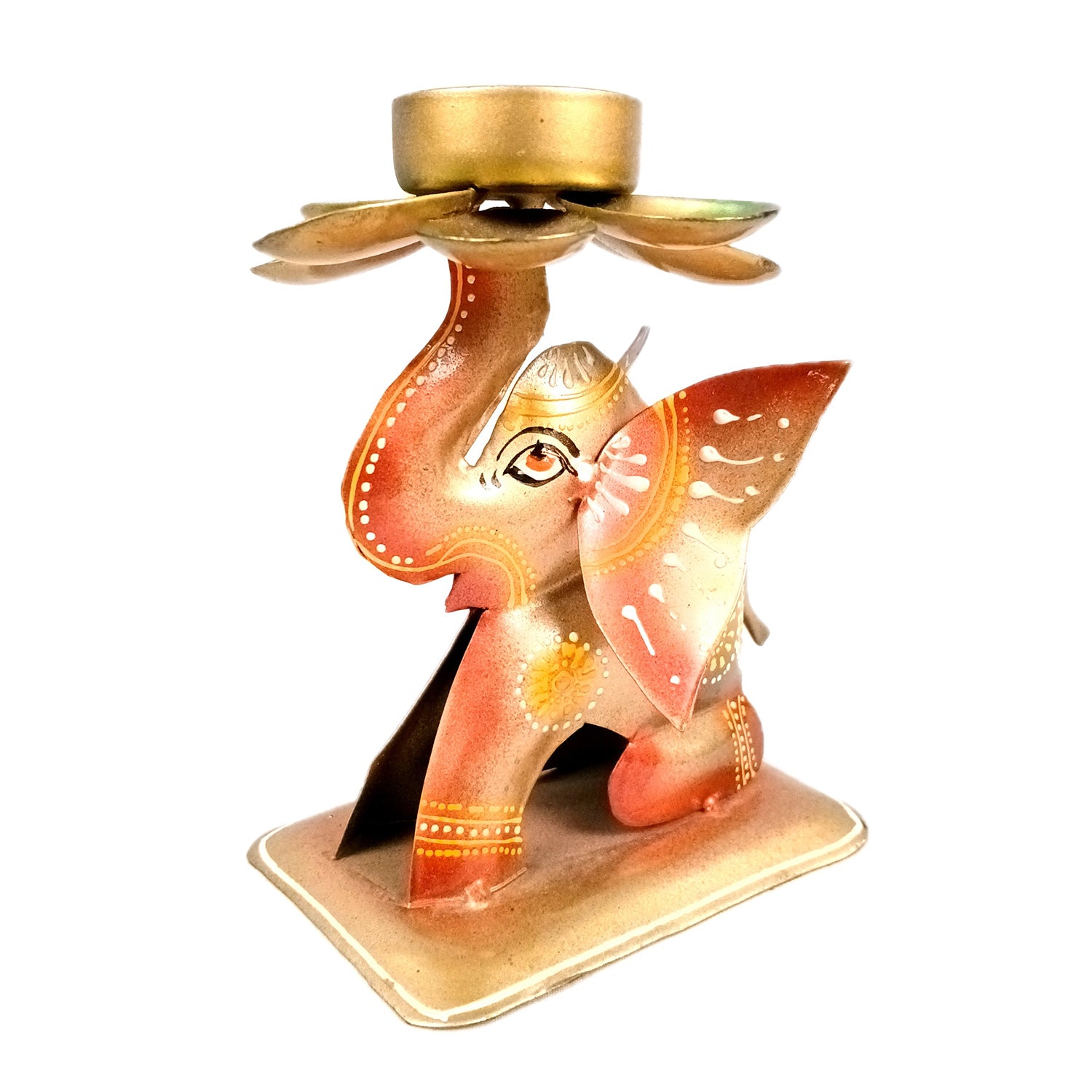 Elephant Tea Light Stand Showpiece | Decorative Candle Tealight Holder - for Home, Table, Living Room Decor | for Festival Decoration & Gifts - 6 Inch - Apkamart