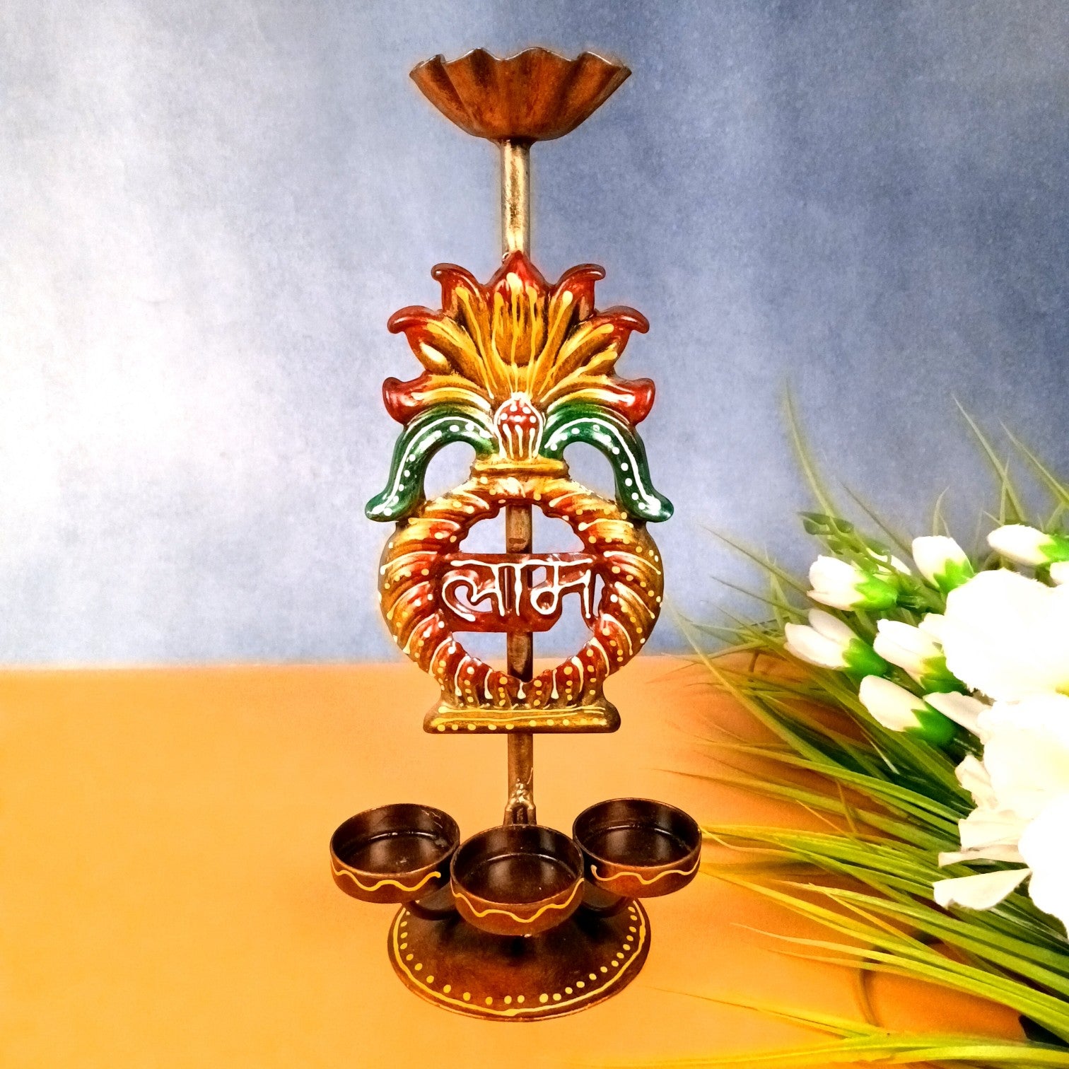 Candle Holder Shubh & Labh Combo | Decorative Tealight Holders for Home Decor | Festival Candle Stand for Living Room, Puja Room & Gifting - 12 Inch (Set of 2) - Apkamart