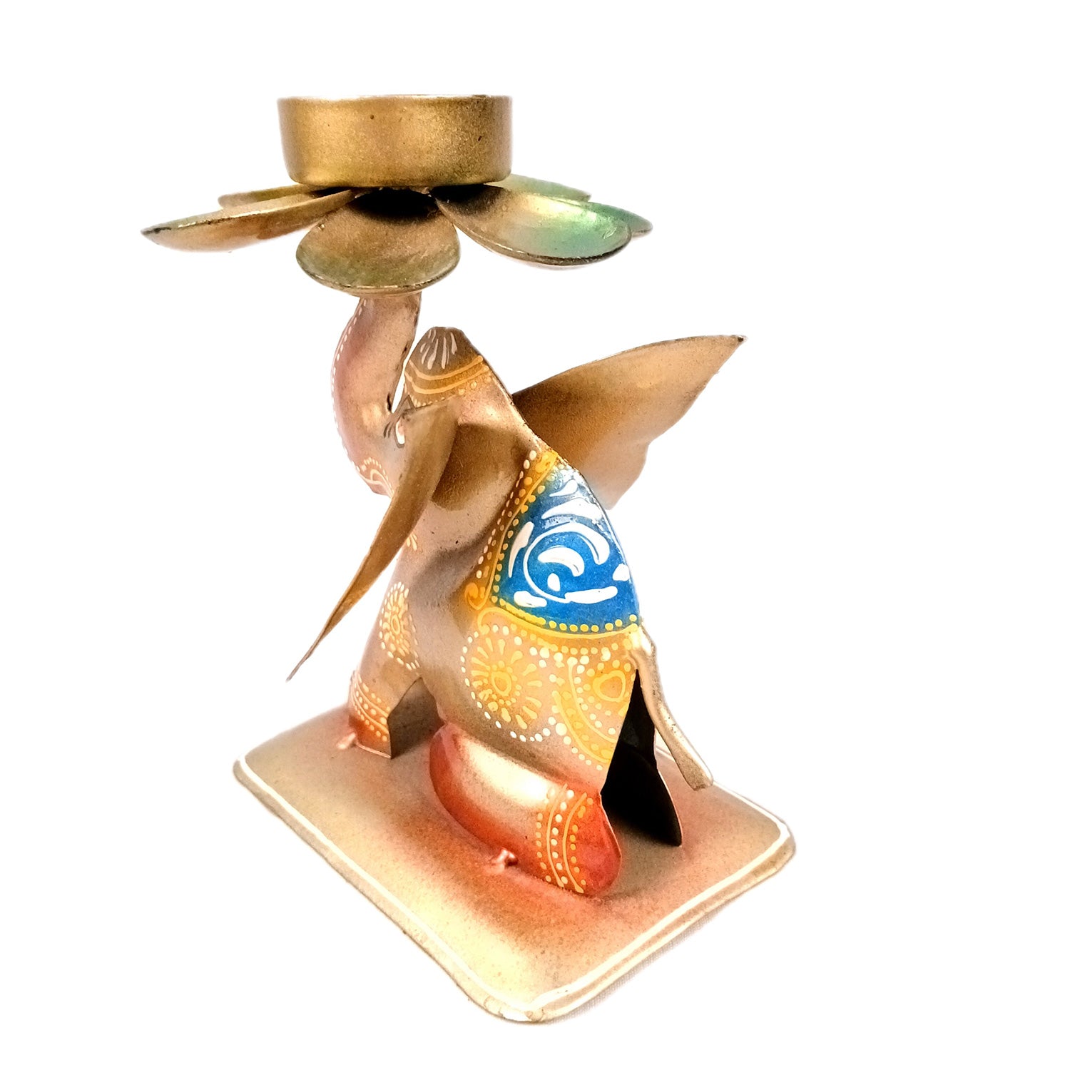 Elephant Tea Light Stand Showpiece | Decorative Candle Tealight Holder - for Home, Table, Living Room Decor | for Festival Decoration & Gifts - 6 Inch - Apkamart