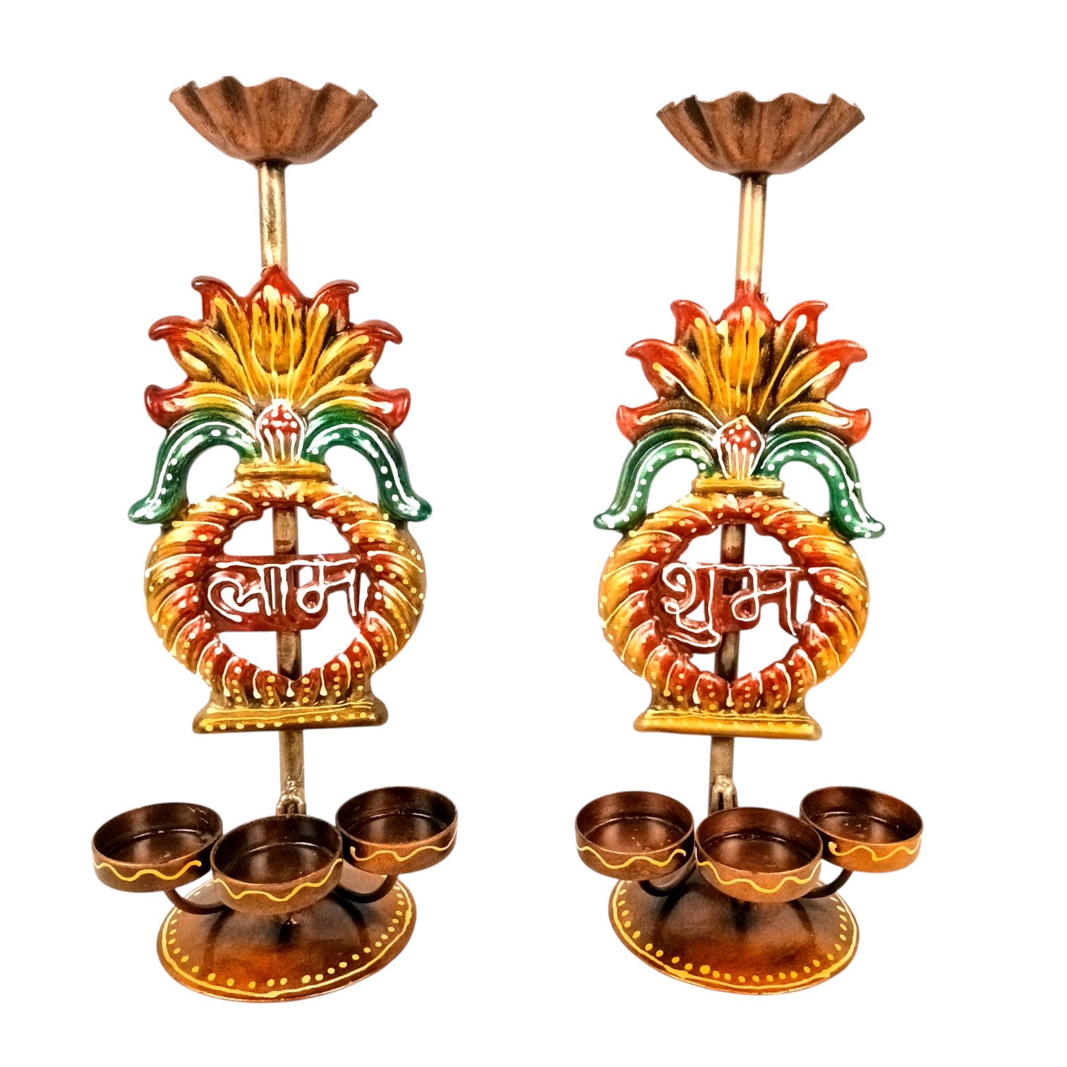 Candle Holder Shubh & Labh Combo | Decorative Tealight Holders for Home Decor | Festival Candle Stand for Living Room, Puja Room & Gifting - 12 Inch (Set of 2) - Apkamart