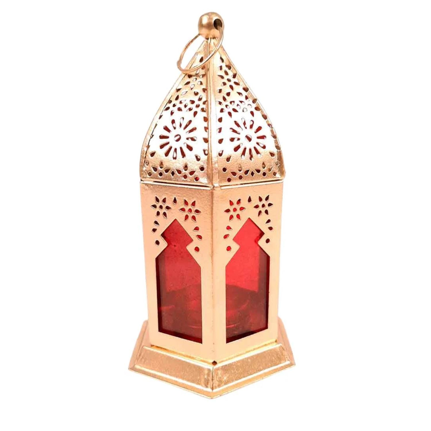 Moroccan Lantern Tea Light Holder | Antique Hanging Lantern Lamp for Living Room, Balcony, Home & Diwali Decoration - 7 Inch - Apkamart