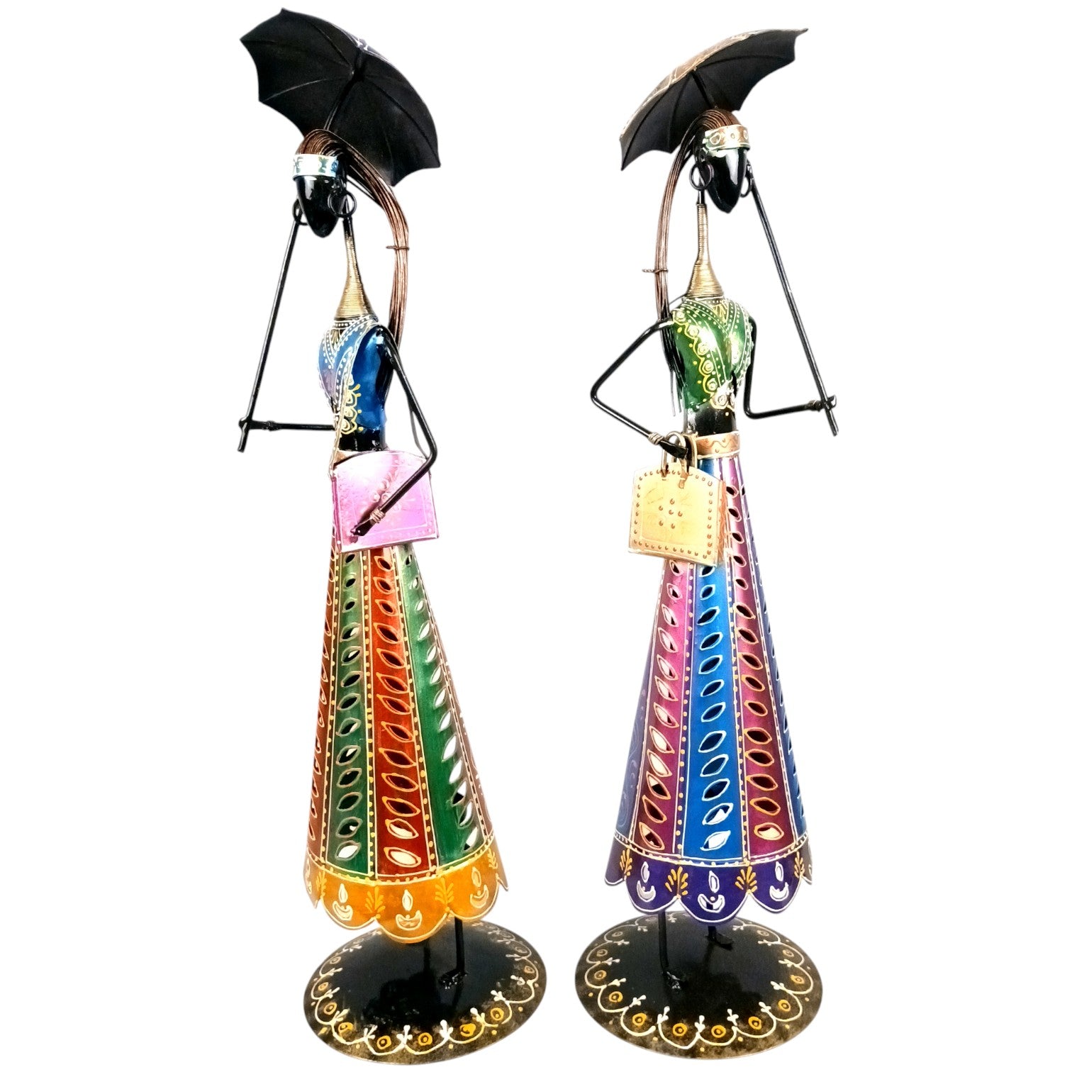 Ladies Showpiece Candle Holder Set | Decorative Metal Tealight Holder Figurines for Home Decor, Living Room, Bedroom & Gifting - 27 Inch (Set Of 2) - Apkamart