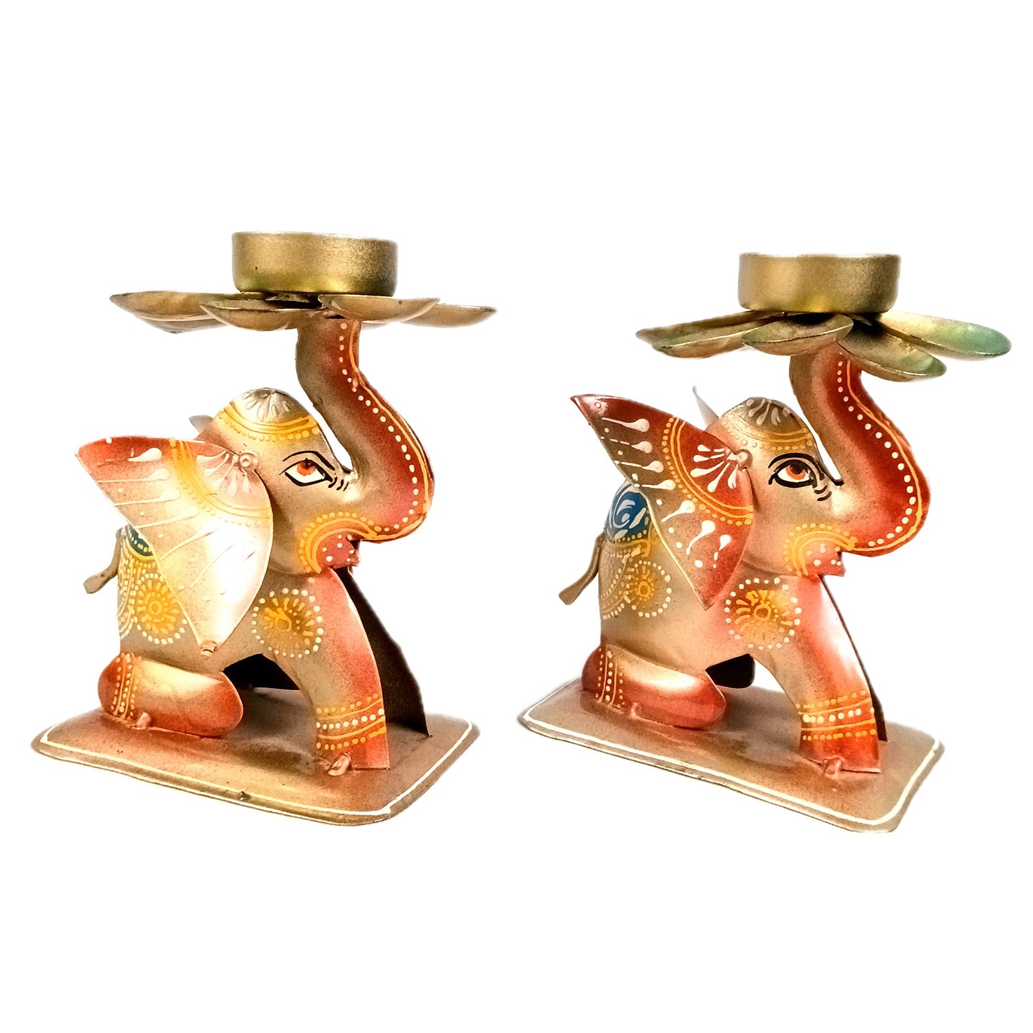 Elephant Tea Light Stand Showpiece | Decorative Candle Tealight Holder - for Home, Table, Living Room Decor | for Festival Decoration & Gifts - 6 Inch (Pack of 2) - Apkamart