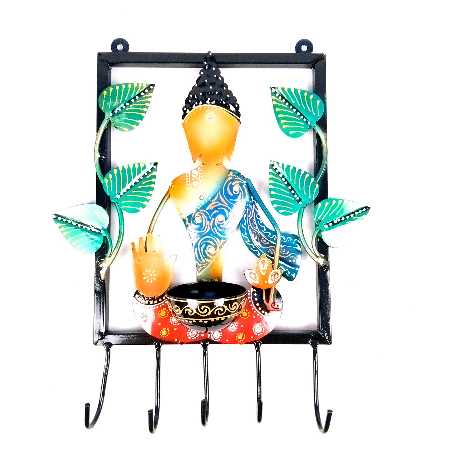 Buddha Key Holder With Candle tea Light Stand | Decorative Wall Hanging | Keys Organizer - for Home, Entrance, Office Decor & Gifts - 13 Inch - Apkamart #Colour_Multicolor