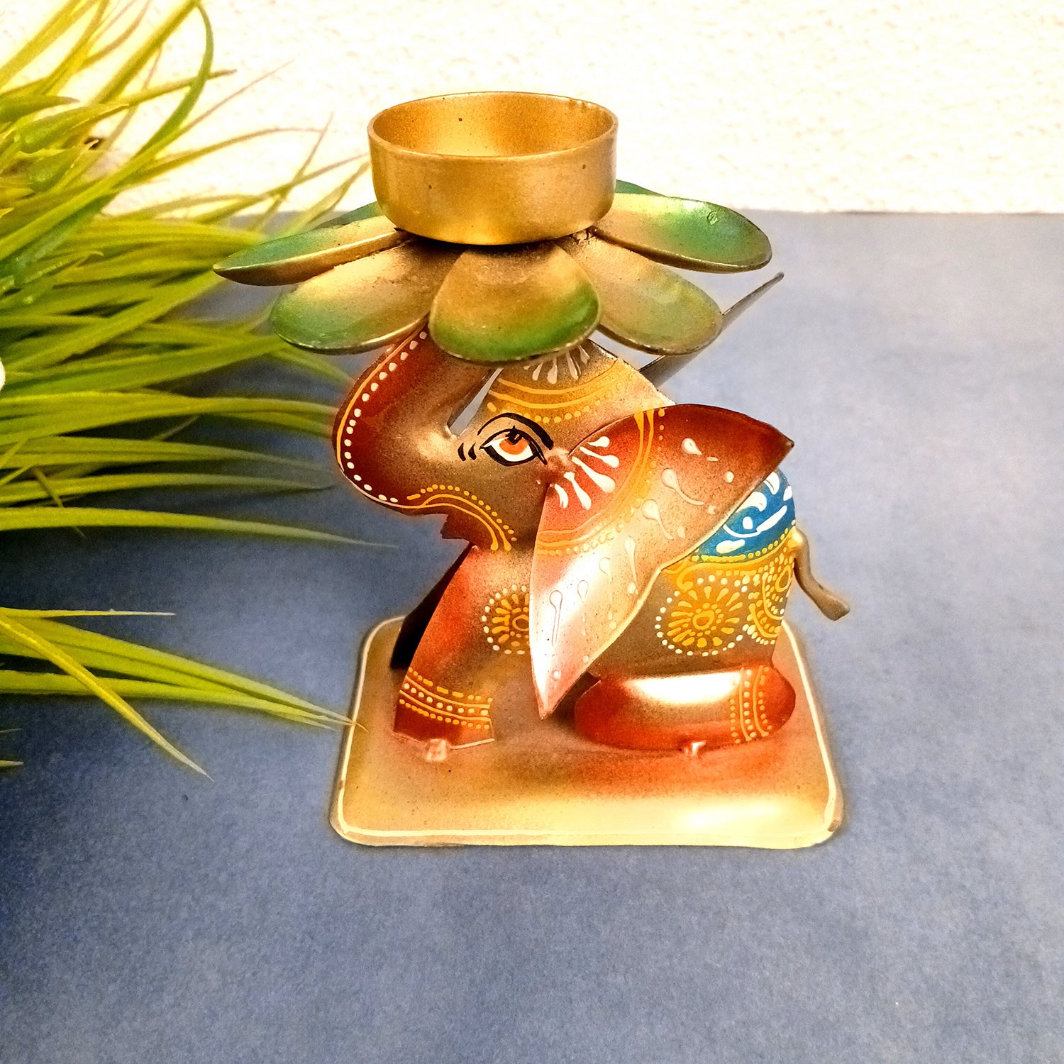 Elephant Tea Light Stand Showpiece | Decorative Candle Tealight Holder - for Home, Table, Living Room Decor | for Festival Decoration & Gifts - 6 Inch - Apkamart