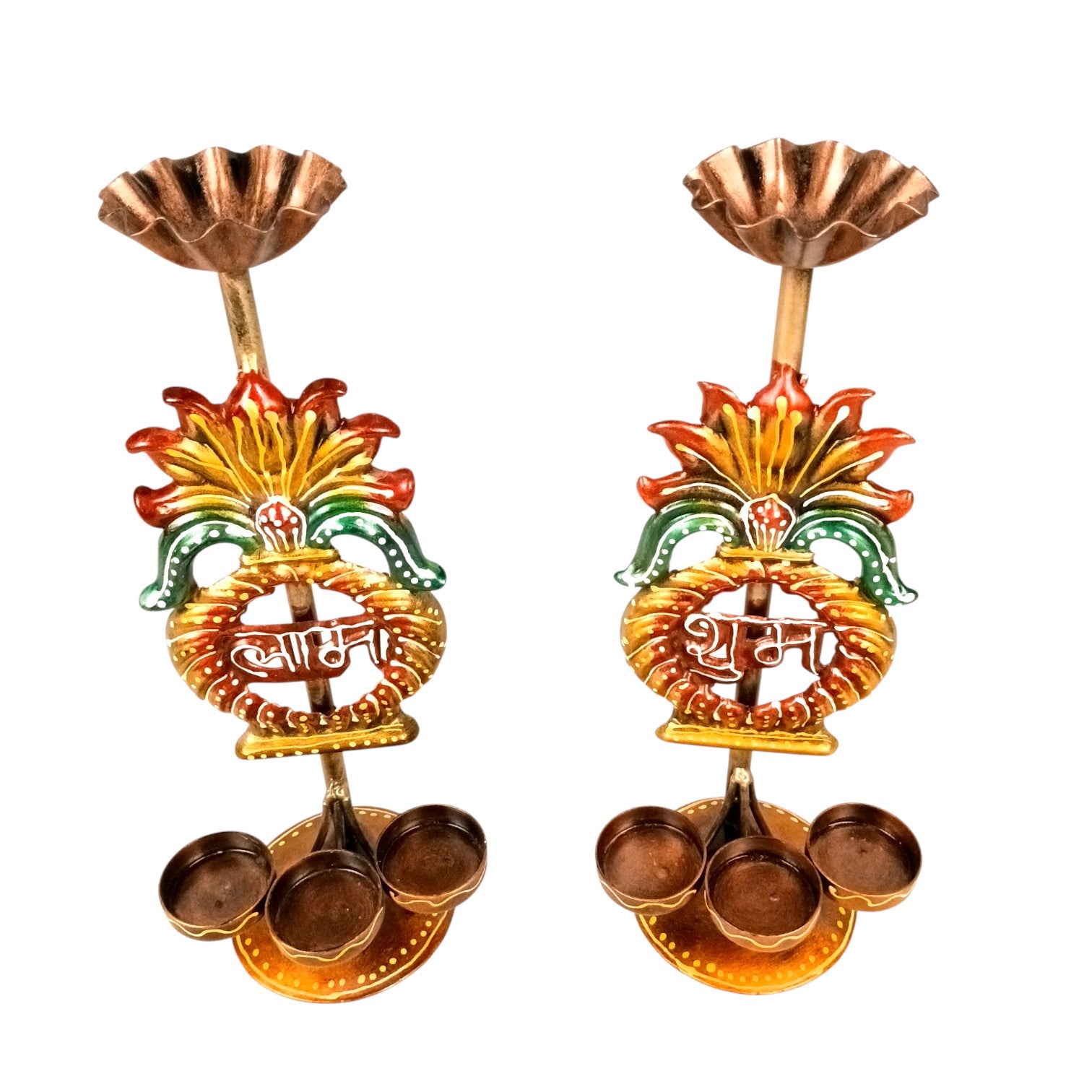 Candle Holder Shubh & Labh Combo | Decorative Tealight Holders for Home Decor | Festival Candle Stand for Living Room, Puja Room & Gifting - 12 Inch (Set of 2) - Apkamart