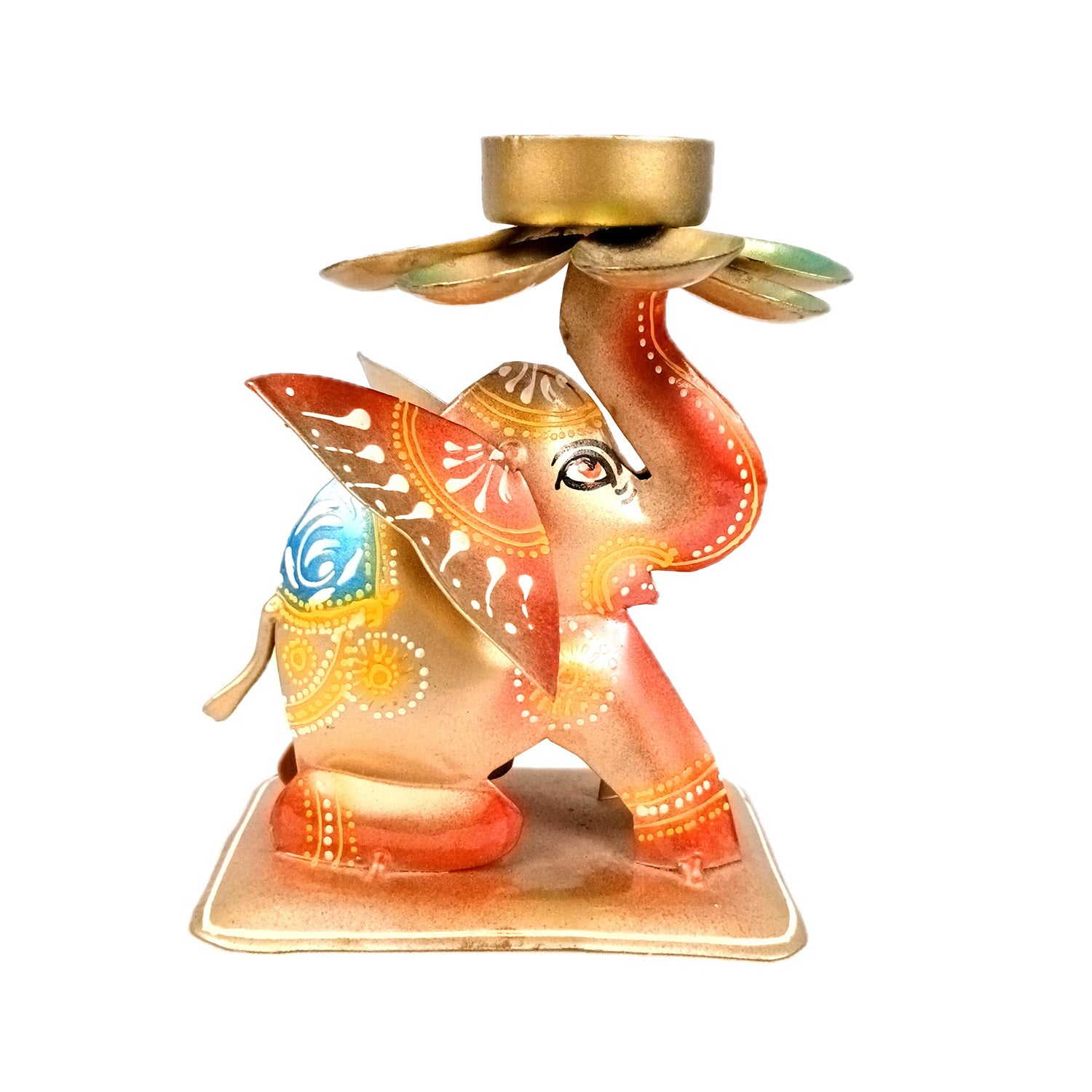 Elephant Tea Light Stand Showpiece | Decorative Candle Tealight Holder - for Home, Table, Living Room Decor | for Festival Decoration & Gifts - 6 Inch - Apkamart