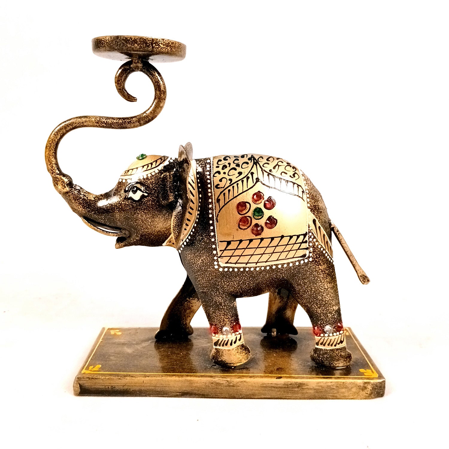 Elephant Tea Light Stand Showpiece | Decorative Candle Tealight Holder - For Home, Table, Living Room Decor | For Festival Decoration & Gifts - 13 Inch (Iron, Golden) - Apkamart