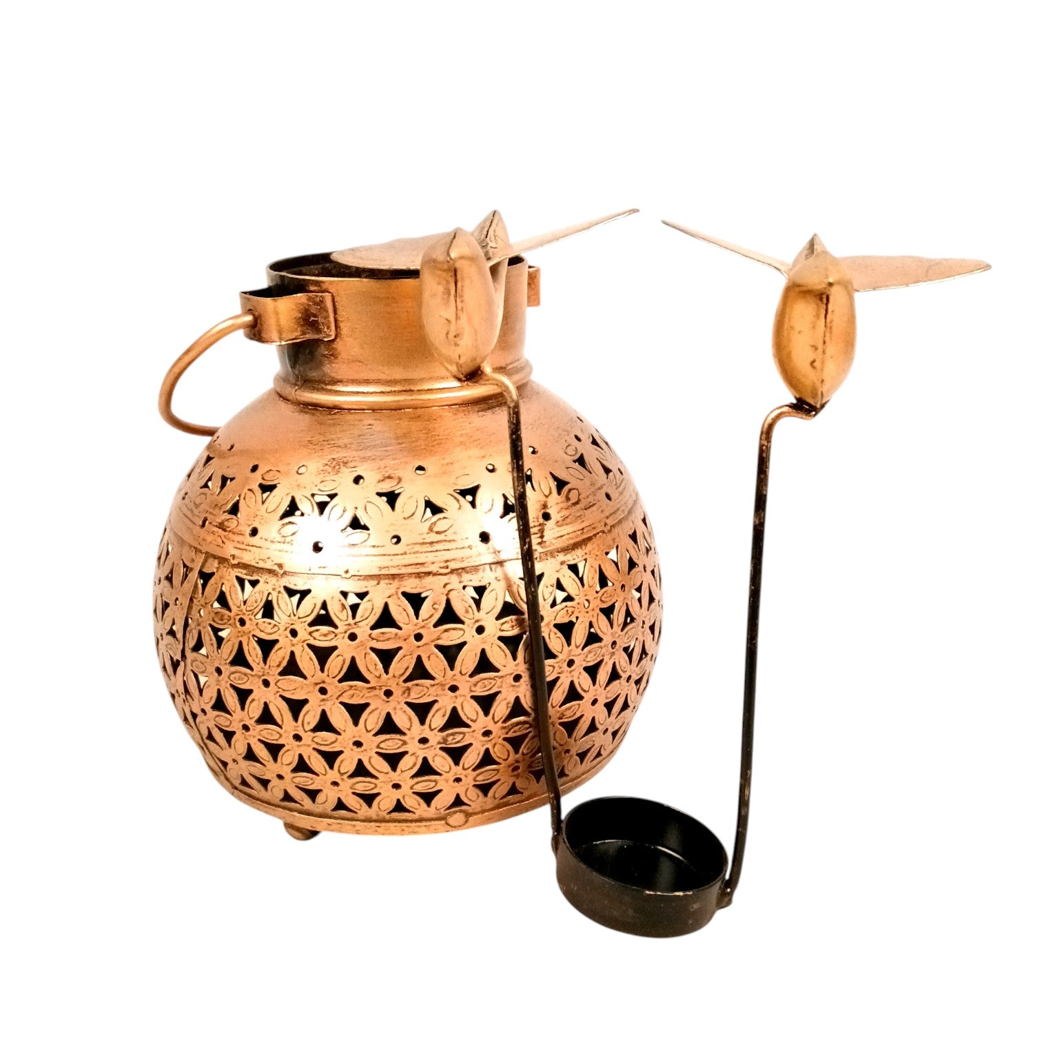 Decorative Hanging Tea Light Lantern with Cutwork Design | Shadow Effect Candle Stand for Home, Living Room & Festive Decoration- Candle Holder Combo – 9 Inch (Set Of 2) - Apkamart