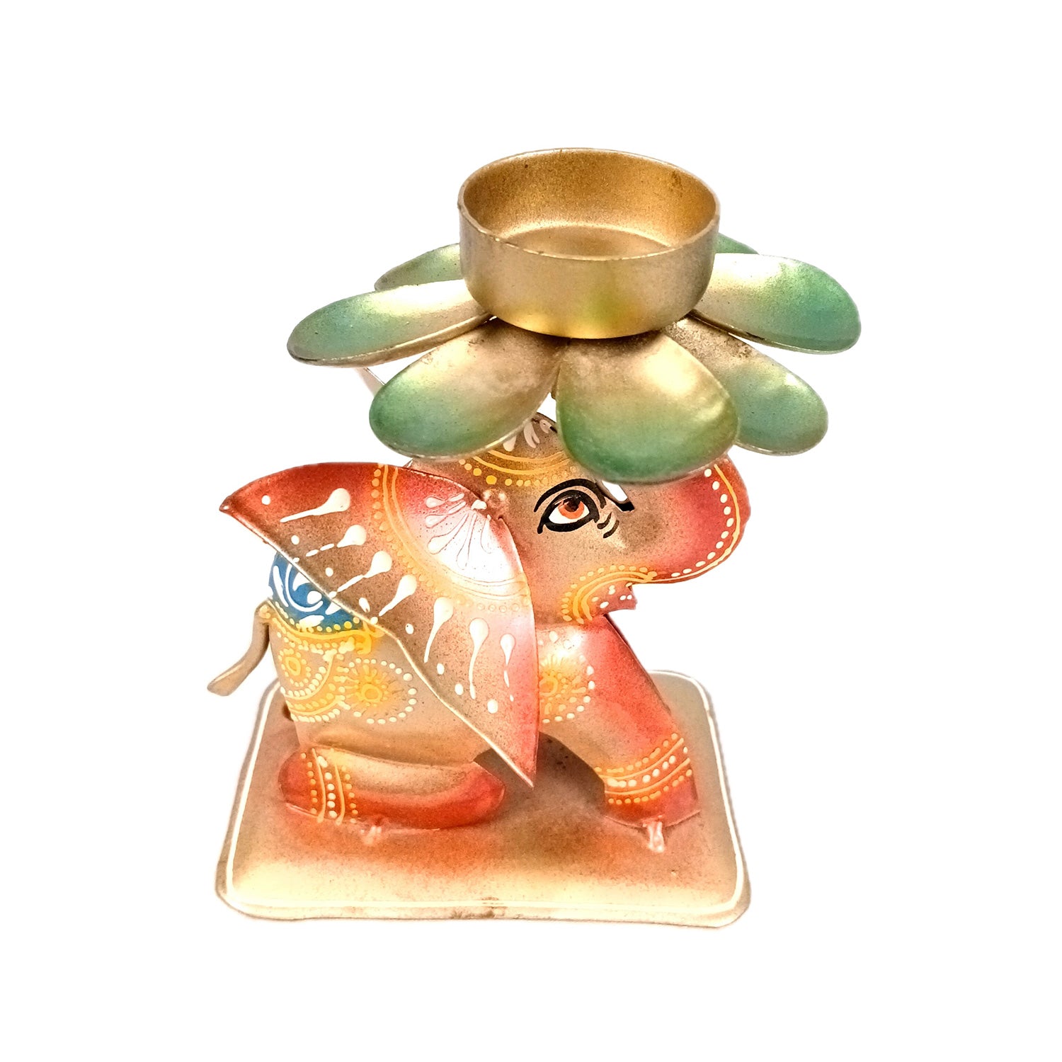 Elephant Tea Light Stand Showpiece | Decorative Candle Tealight Holder - for Home, Table, Living Room Decor | for Festival Decoration & Gifts - 6 Inch - Apkamart