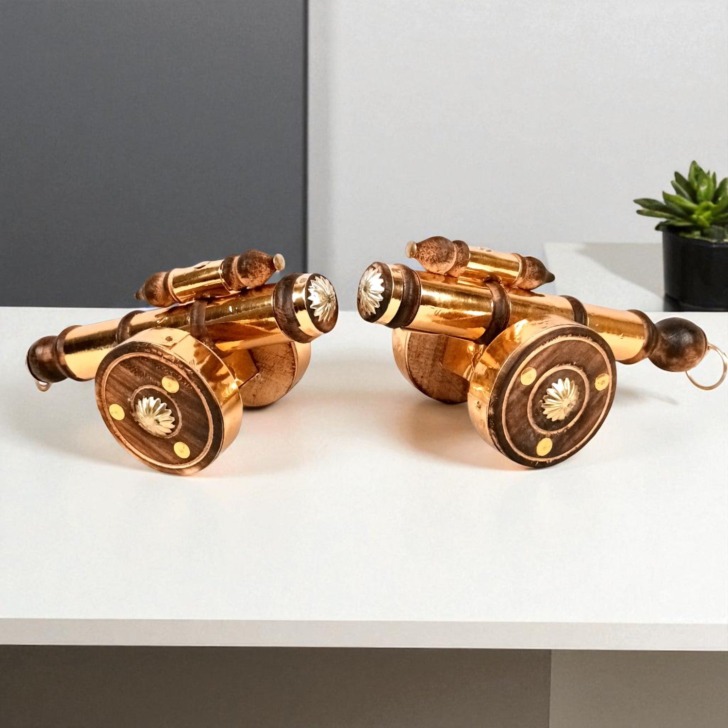 Cannon Showpiece | Vintage Cannon Model | Wooden Antique Decorative Figurine - for Table Decor, Home Decor and Gifts - 12 Inch (Set Of 2) - Apkamart