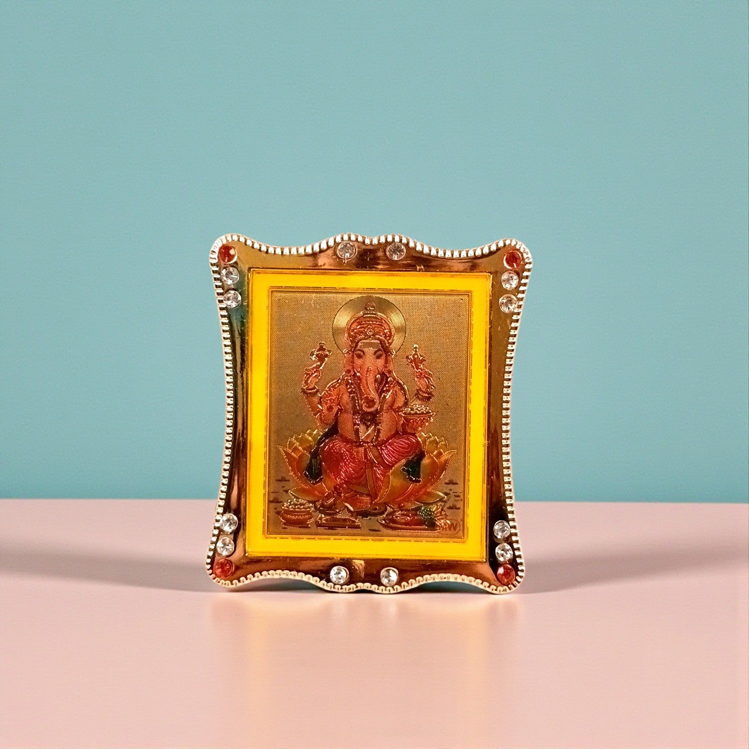 Ganesh Ji Car Dashboard Frame | Lord Ganesh Mini Photo Frame for Car Dashboard | Self Adhesive Religious Car Decor & Travel Protection - 3 Inch - Apkamart