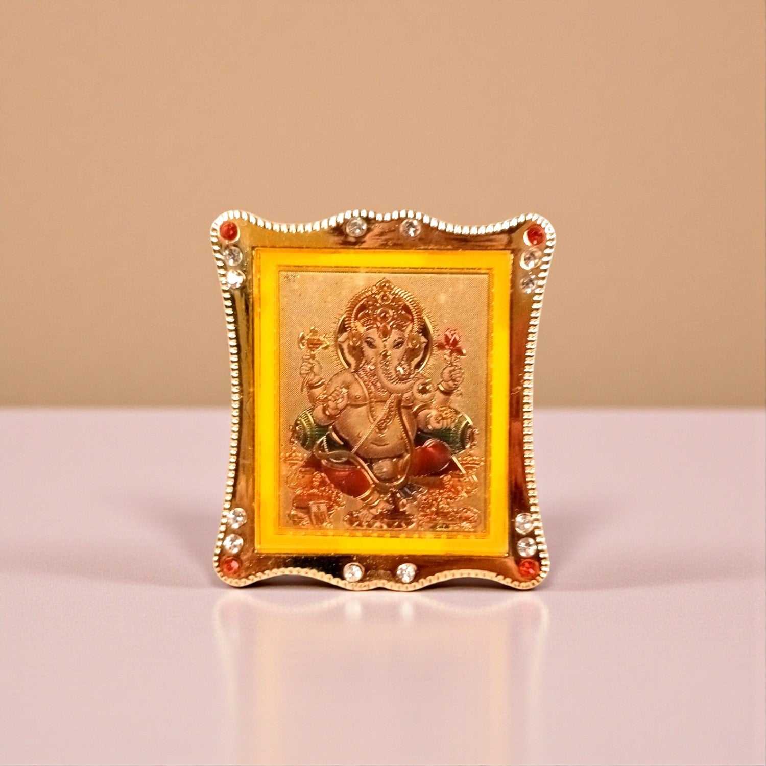 Ganesh Ji Car Dashboard Frame | Lord Ganesh Mini Photo Frame for Car Dashboard | Self Adhesive Religious Car Decor & Travel Accessory - 3 Inch - Apkamart