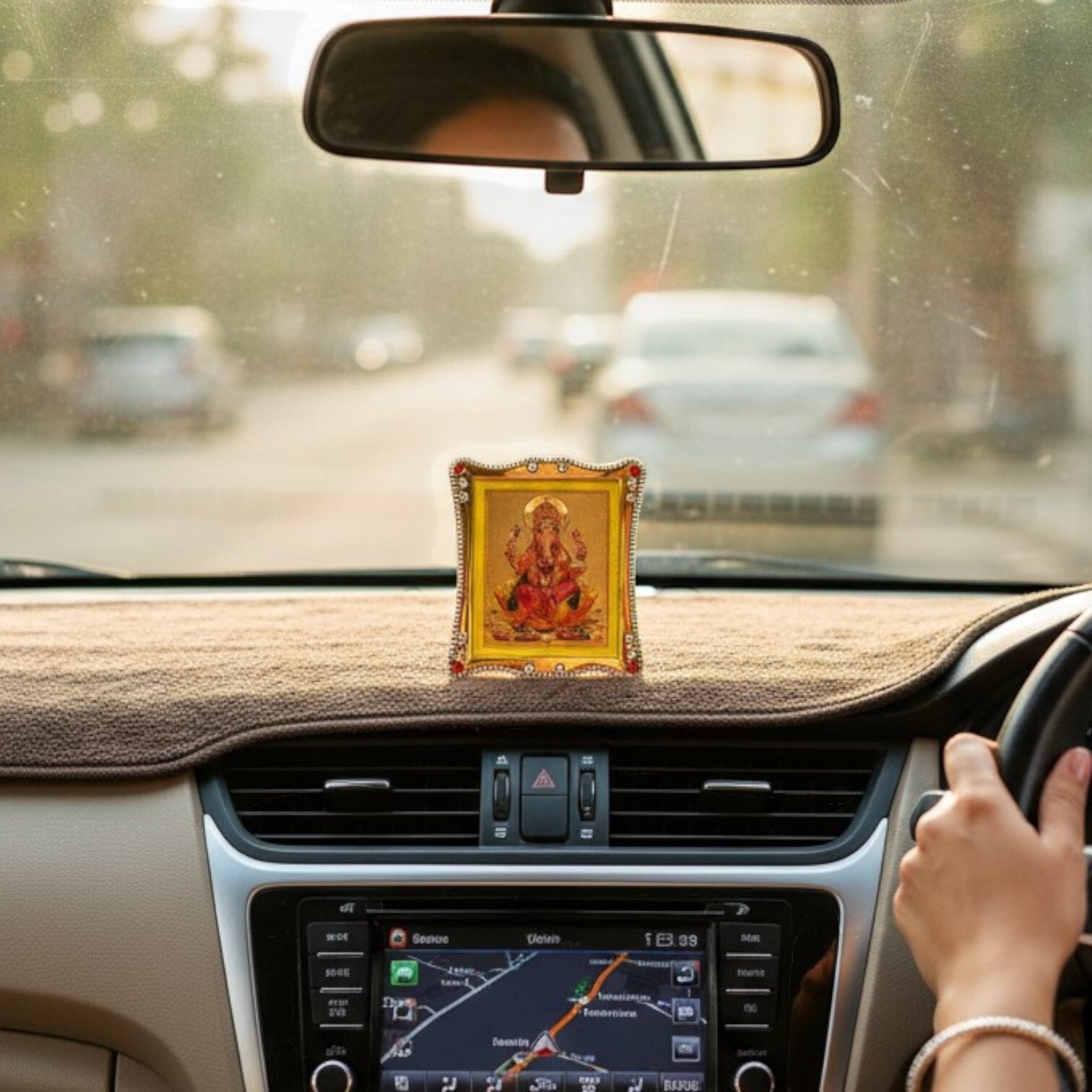 Ganesh Ji Car Dashboard Frame | Lord Ganesh Mini Photo Frame for Car Dashboard | Self Adhesive Religious Car Decor & Travel Protection - 3 Inch - Apkamart