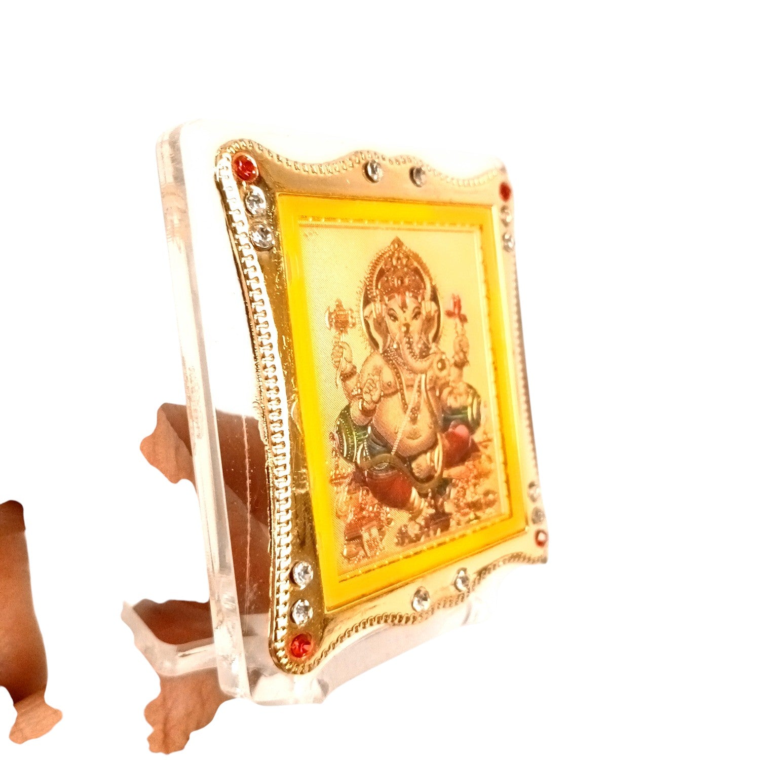 Ganesh Ji Car Dashboard Frame | Lord Ganesh Mini Photo Frame for Car Dashboard | Self Adhesive Religious Car Decor & Travel Accessory - 3 Inch - Apkamart