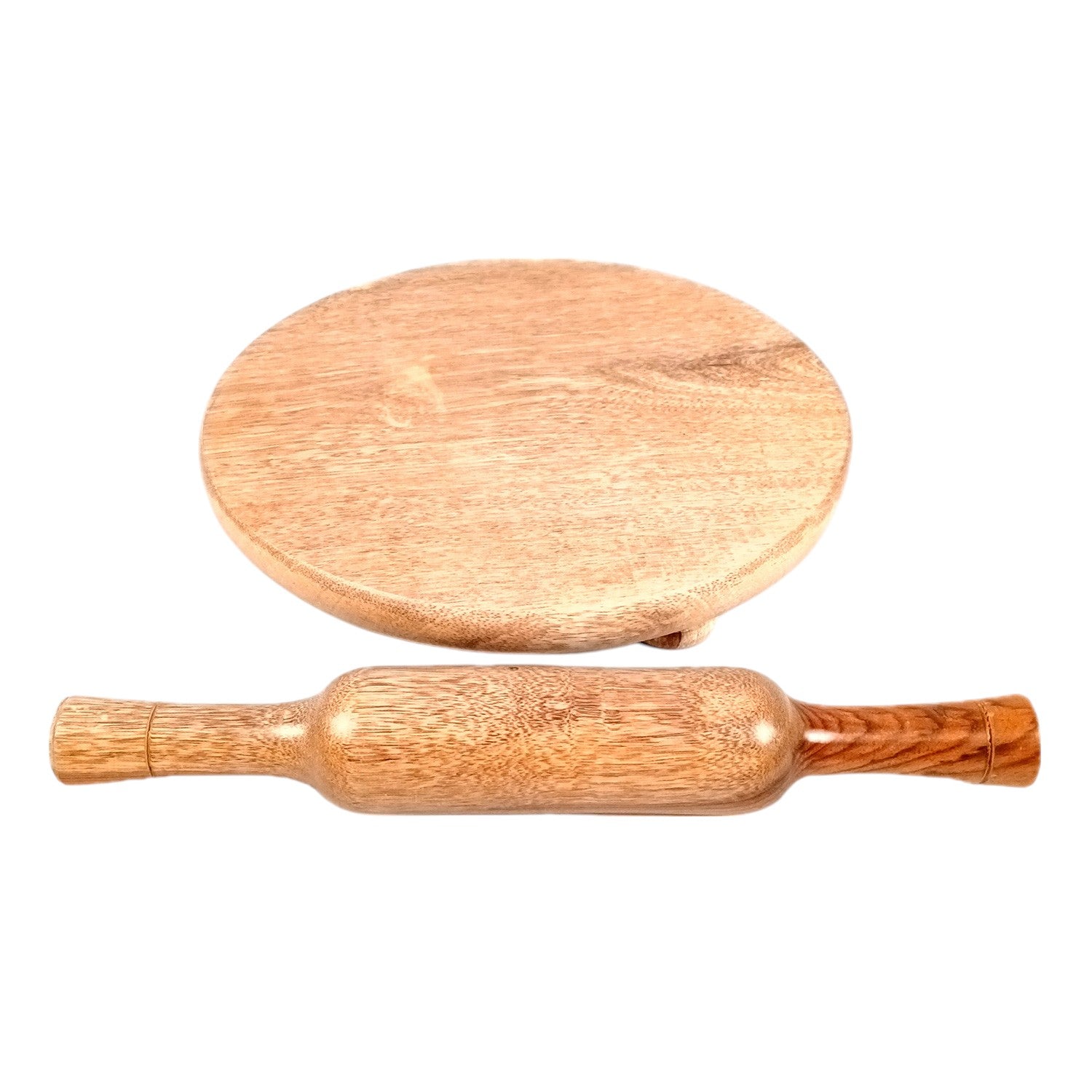 Wooden Chakla Belan Set | Premium Solid Sheesham Wood Roti Rolling Board and Rolling Pin | Round Polpat-Roti Roller - for Home & Kitchen - 10 Inch (Pack Of 2) - Apkamart
