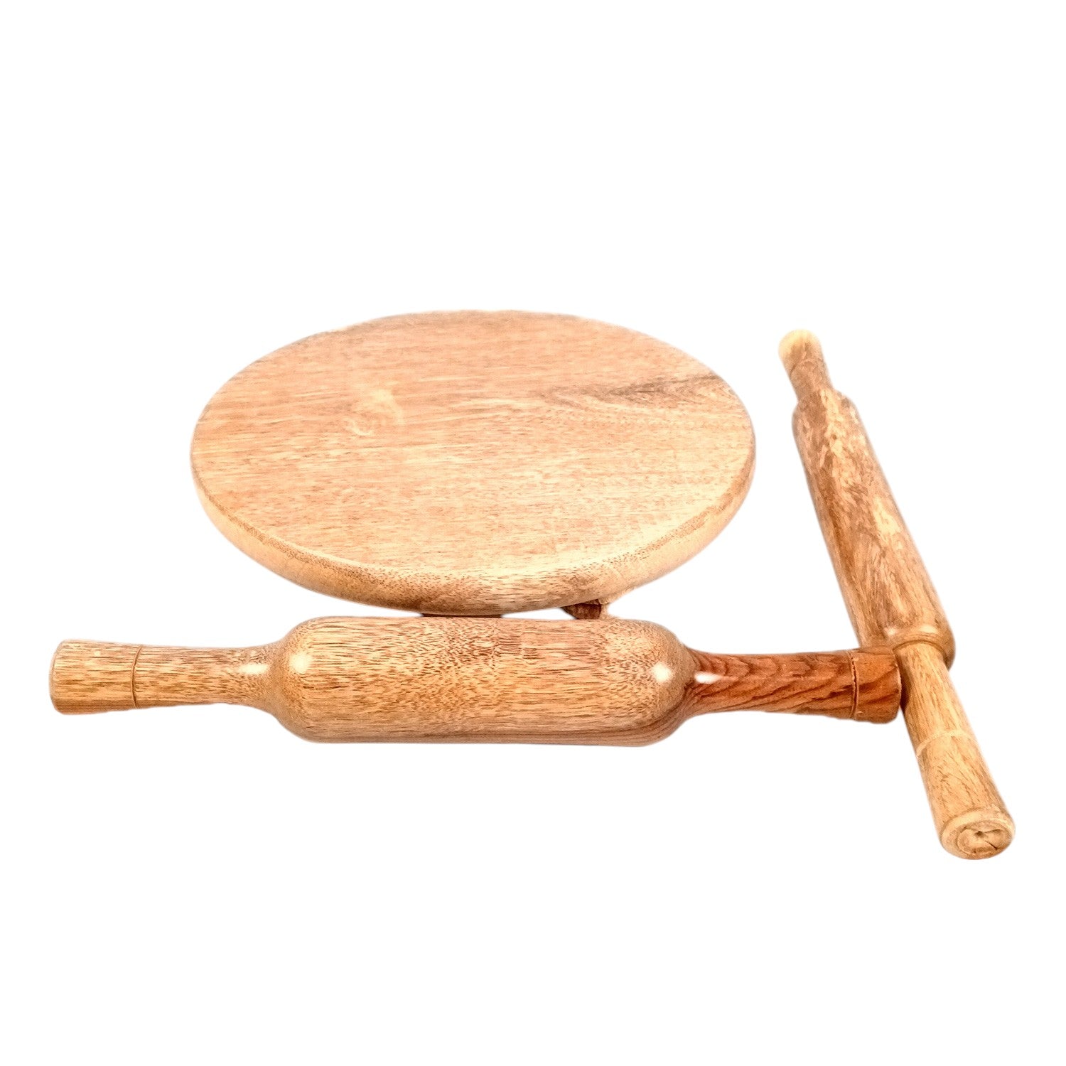 Wooden Chakla With Two Belan Set | Premium Solid Sheesham Wood Roti Rolling Board With Thick & Thin Rolling Pin | Round Polpat-Roti Roller - for Home & Kitchen - 10 Inch (Pack of 3) - Apkamart
