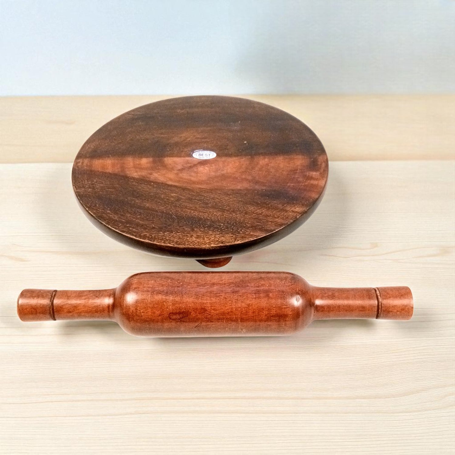 Wooden Chakla Belan Set | Premium Solid Sheesham Wood Roti Rolling Board and Rolling Pin | Round Polpat-Roti Roller - for Home & Kitchen - 10 Inch (Pack Of 2) - Apkamart