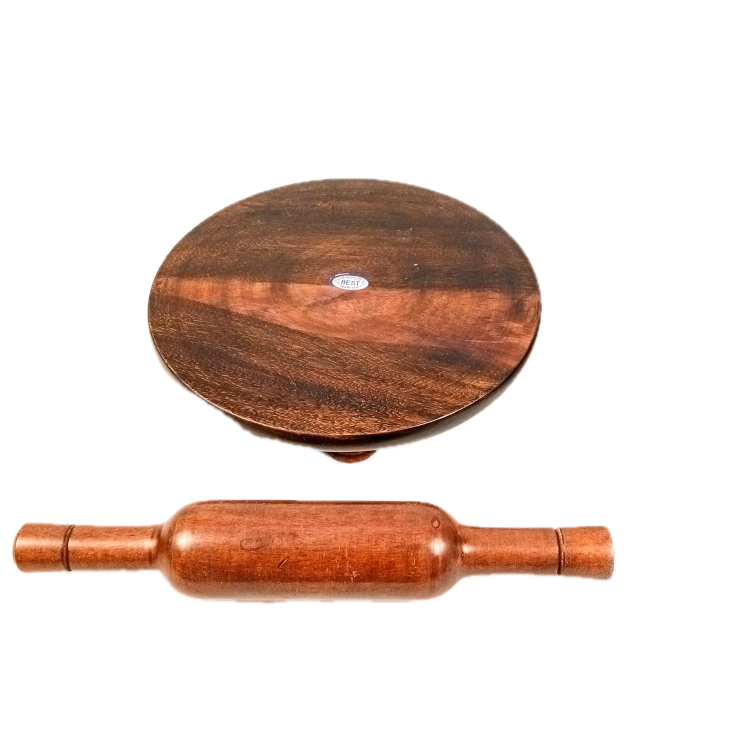 Wooden Chakla Belan Set | Premium Solid Sheesham Wood Roti Rolling Board and Rolling Pin | Round Polpat-Roti Roller - for Home & Kitchen - 10 Inch (Pack Of 2) - Apkamart