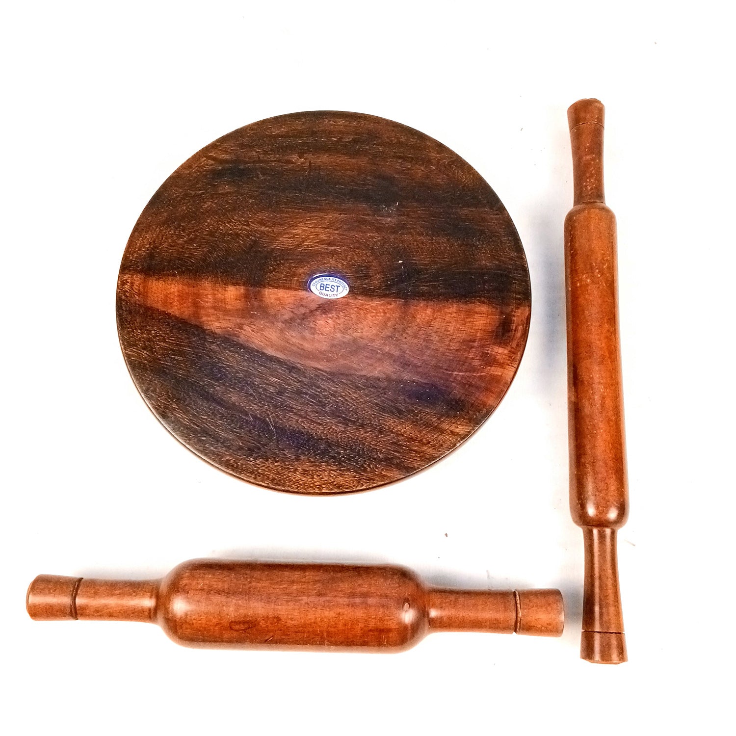 Wooden Chakla With Two Belan Set | Premium Solid Sheesham Wood Roti Rolling Board With Thick & Thin Rolling Pin | Round Polpat-Roti Roller - for Home & Kitchen - 10 Inch (Pack of 3) - Apkamart