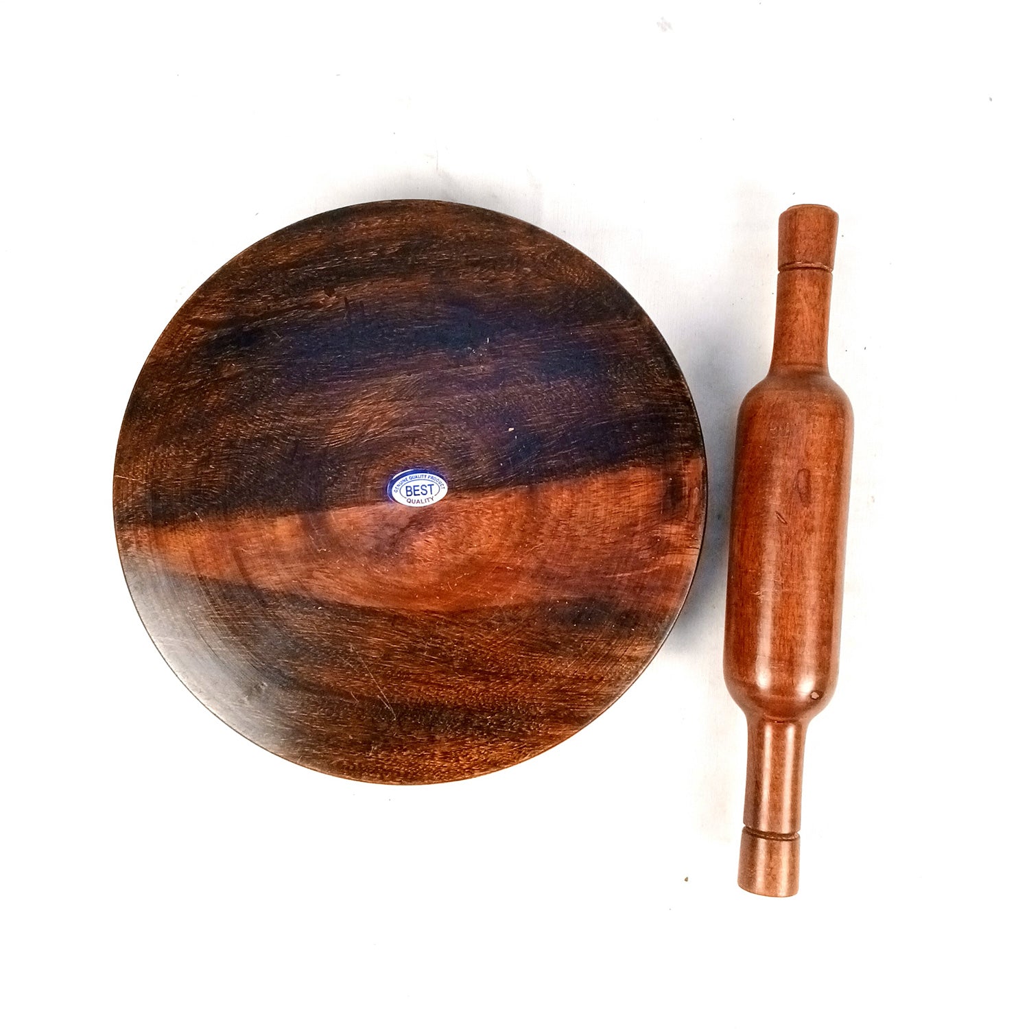 Wooden Chakla Belan Set | Premium Solid Sheesham Wood Roti Rolling Board and Rolling Pin | Round Polpat-Roti Roller - for Home & Kitchen - 10 Inch (Pack Of 2) - Apkamart