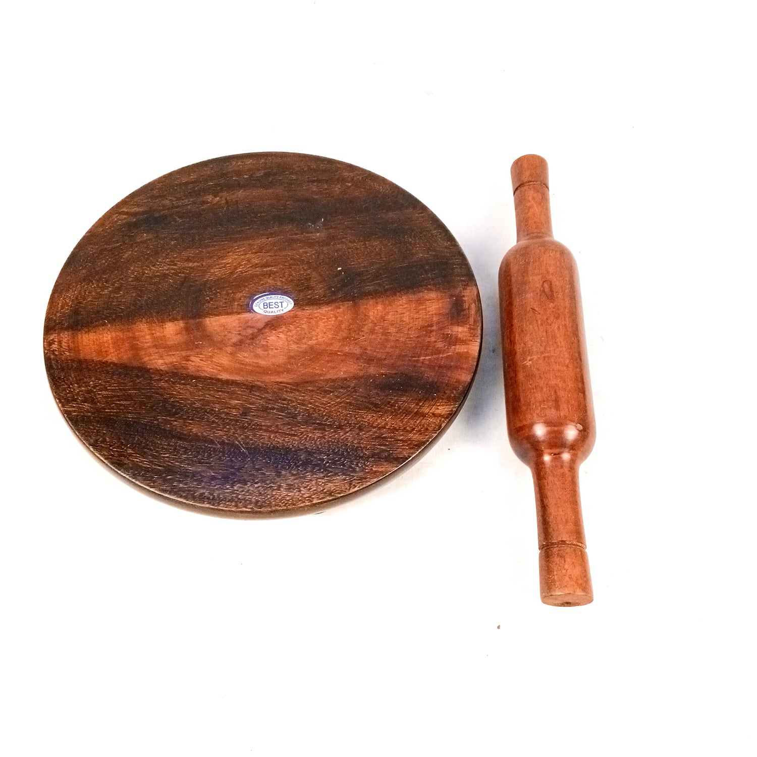 Wooden Chakla Belan Set | Premium Solid Sheesham Wood Roti Rolling Board and Rolling Pin | Round Polpat-Roti Roller - for Home & Kitchen - 10 Inch (Pack Of 2) - Apkamart