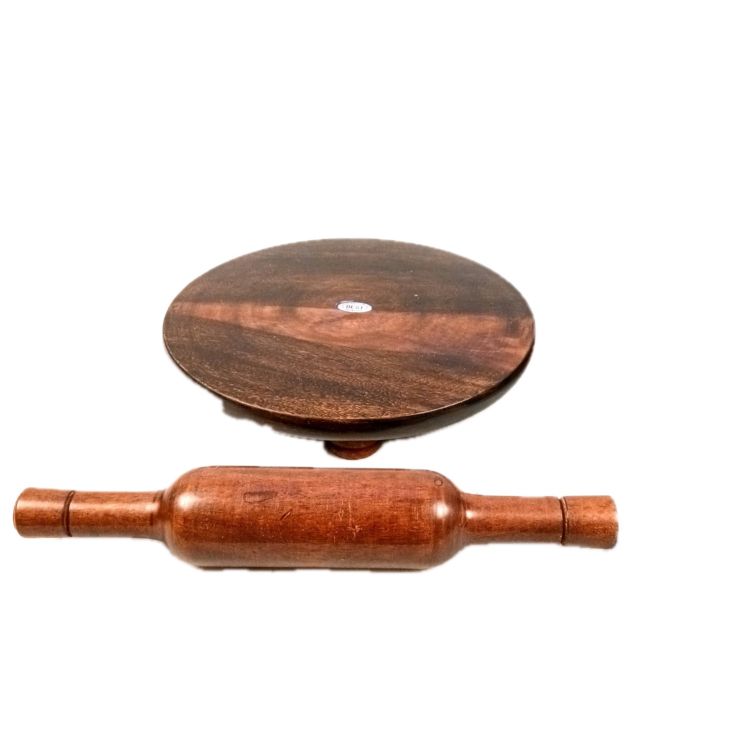 Wooden Chakla Belan Set | Premium Solid Sheesham Wood Roti Rolling Board and Rolling Pin | Round Polpat-Roti Roller - for Home & Kitchen - 10 Inch (Pack Of 2) - Apkamart