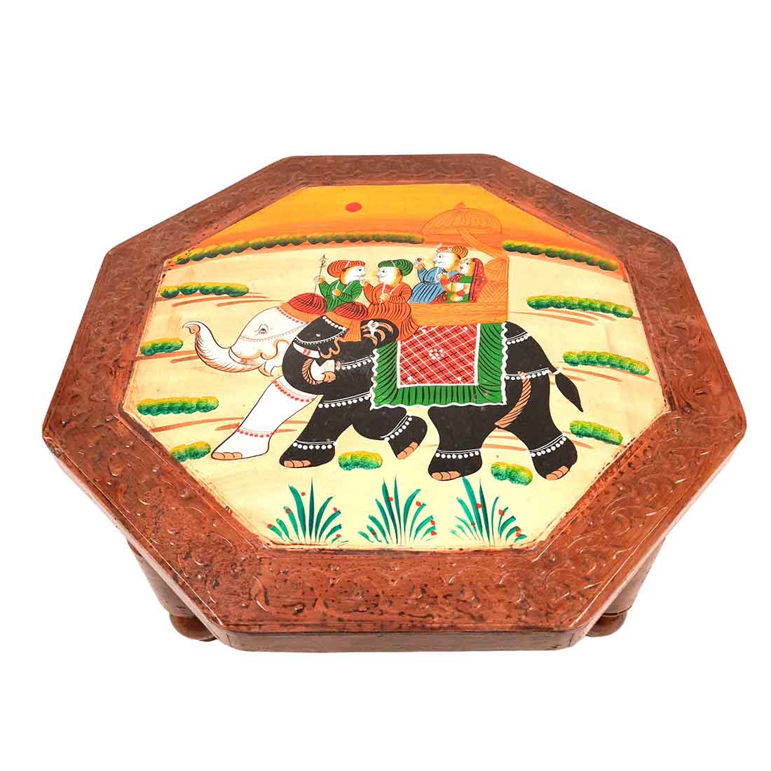 Wood Chowki Bajot - Chowki Table For Sitting & Home decor - 18 Inch - Apkamart #style_pack of 1