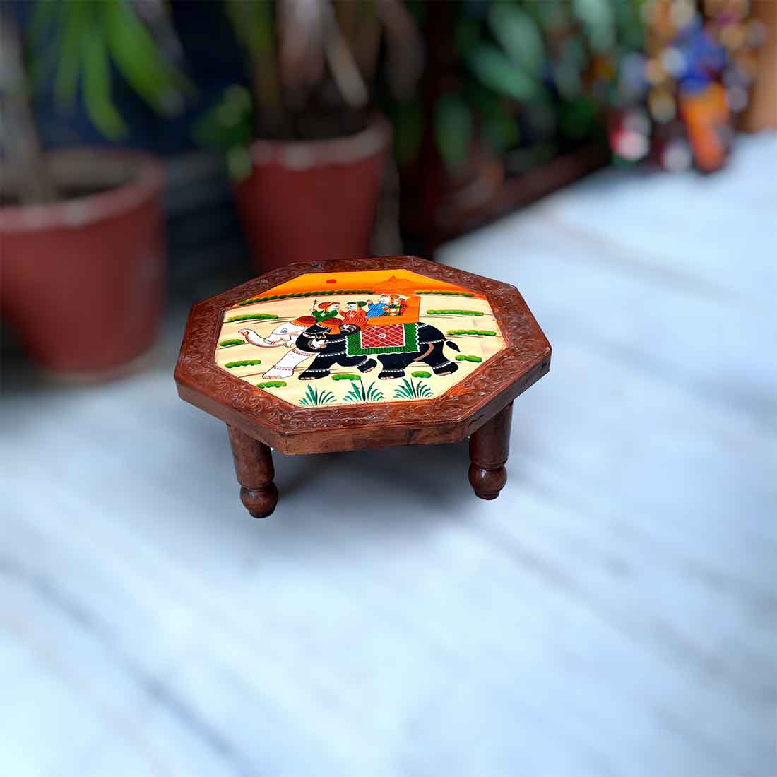 Wood Chowki Bajot - Chowki Table For Sitting & Home decor - 18 Inch - Apkamart #style_pack of 1