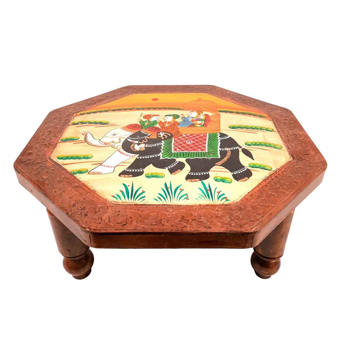 Wood Chowki Bajot - Chowki Table For Sitting & Home decor - 18 Inch - Apkamart #style_pack of 2