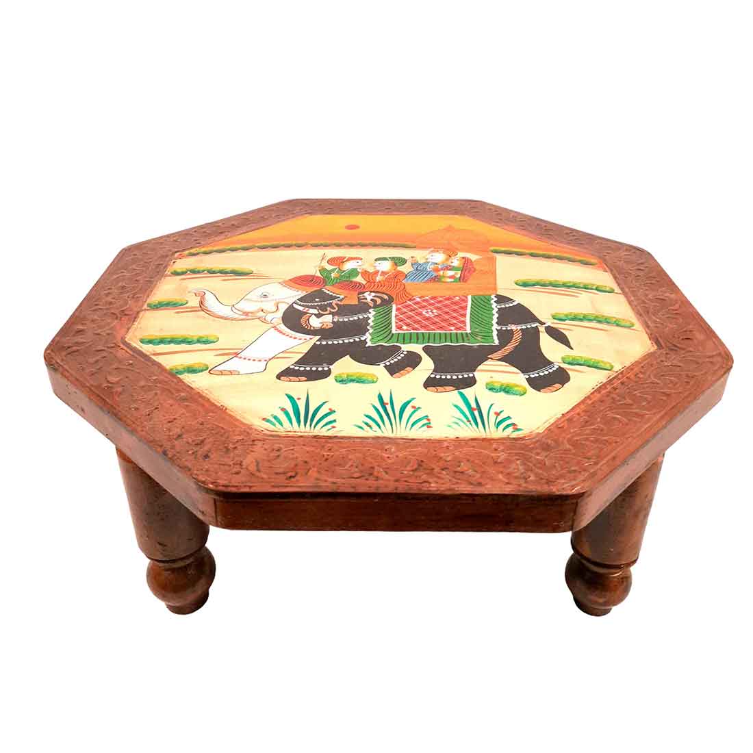 Wood Chowki Bajot - Chowki Table For Sitting & Home decor - 18 Inch - Apkamart #style_pack of 1