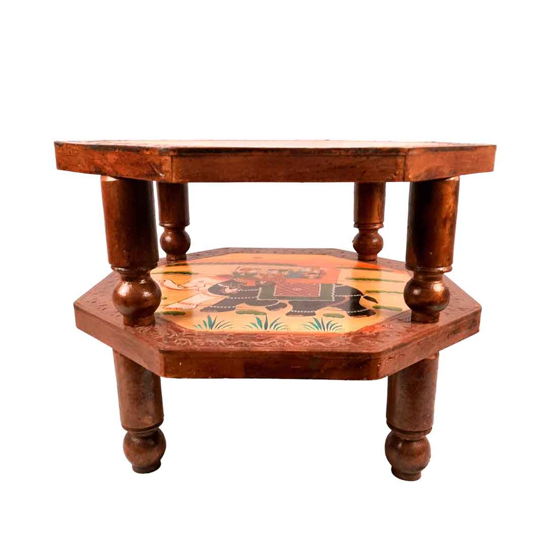 Wood Chowki Bajot - Chowki Table For Sitting & Home decor - 18 Inch - Apkamart #style_pack of 2