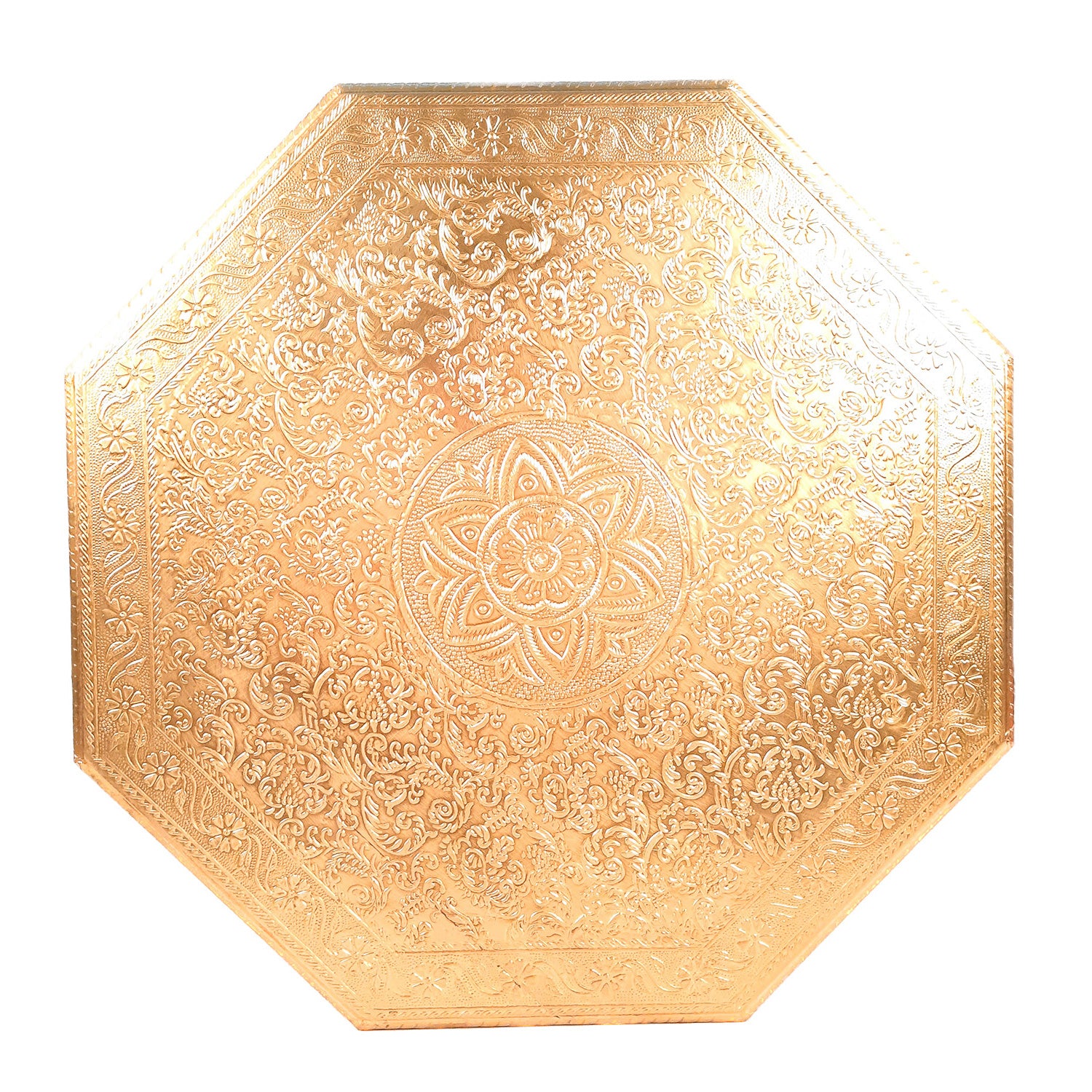 Pooja Chowki Bajot | Wooden Brass Chauki - For Sitting, Puja, Home & Corner Decor - 17 Inch - apkamart