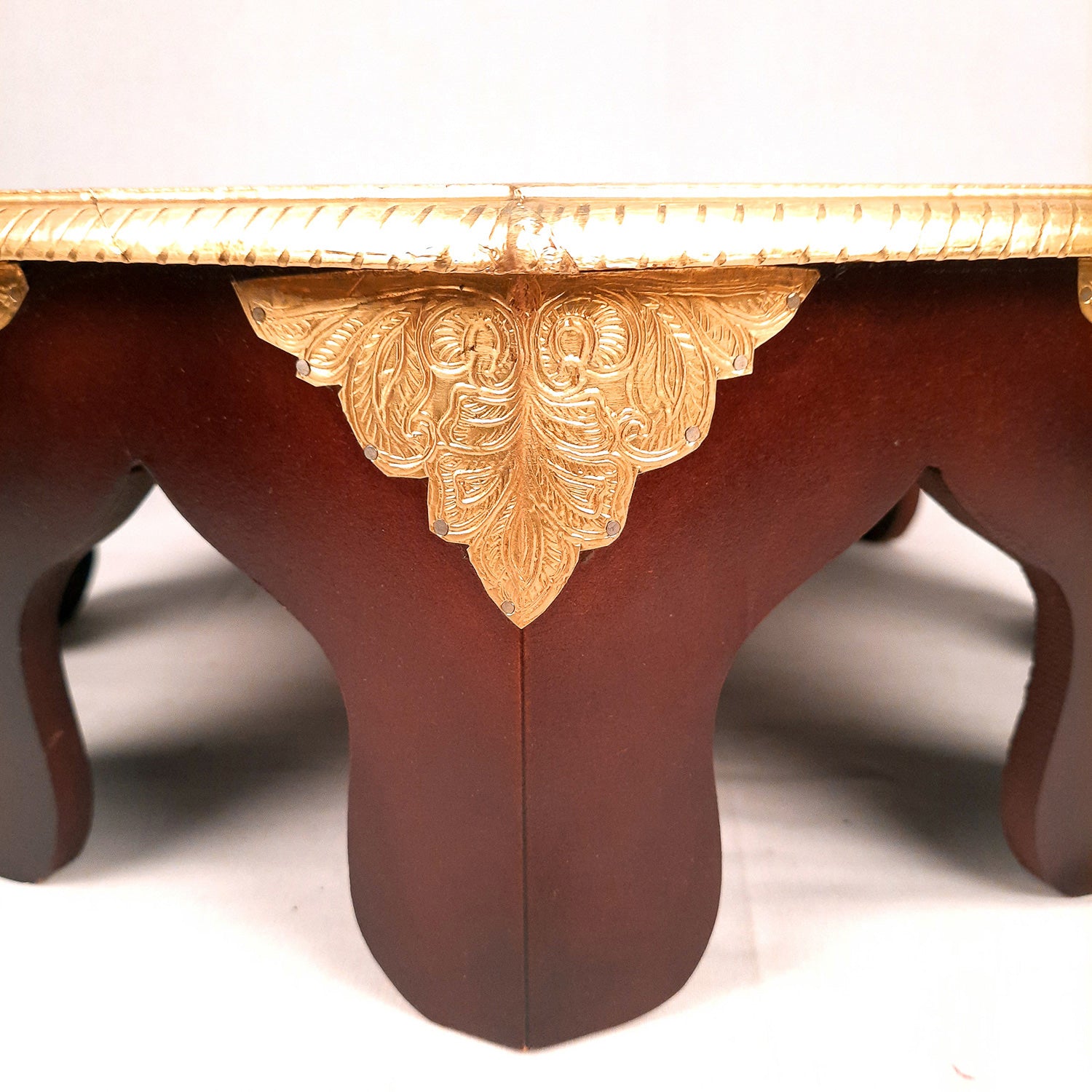 Pooja Chowki Bajot | Wooden Brass Chauki - For Sitting, Puja, Home & Corner Decor - 17 Inch - apkamart