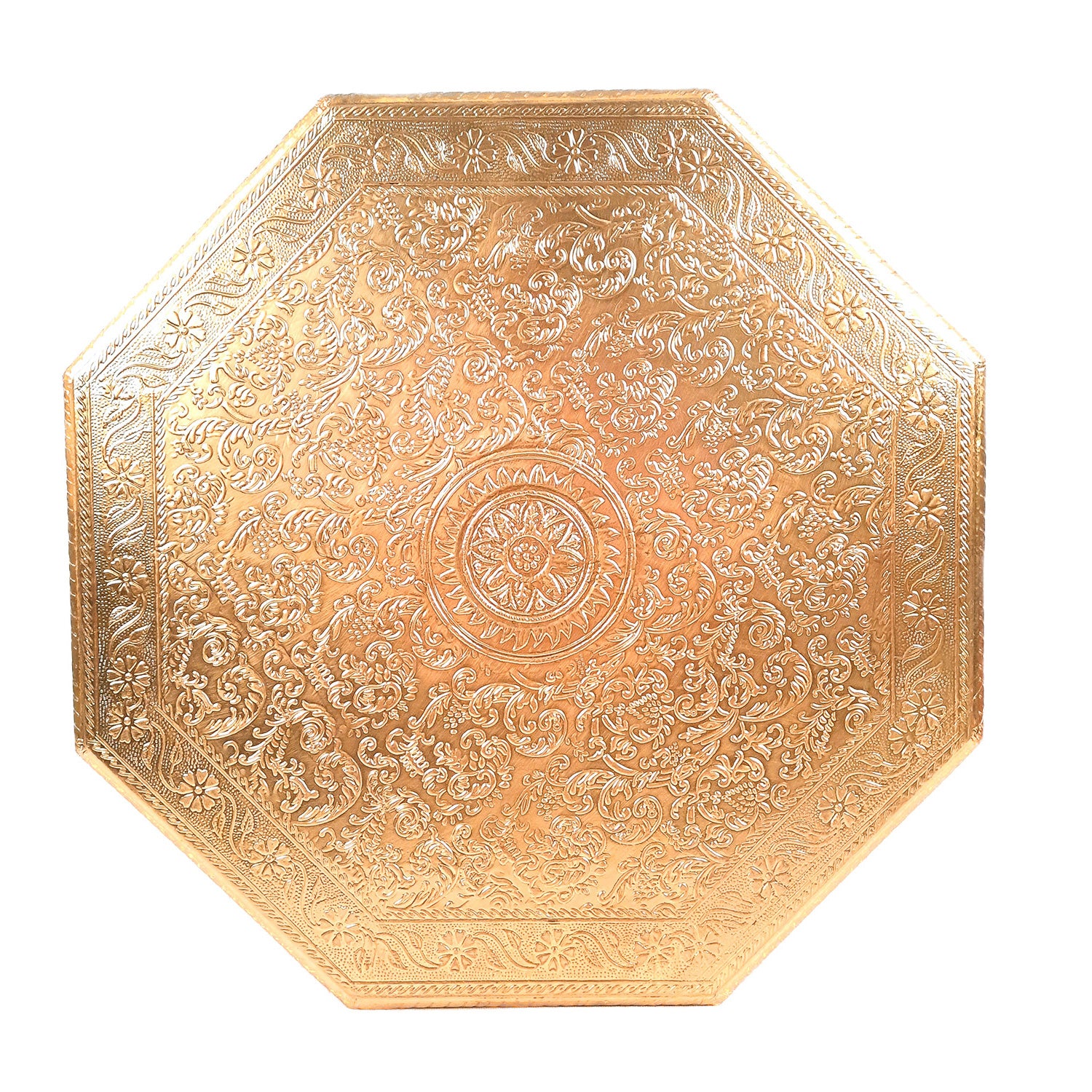 Puja Chowki Bajot | Wooden Brass Chauki - For Puja, Living Room, Home & Corner Decor - 15 Inch - apkamart