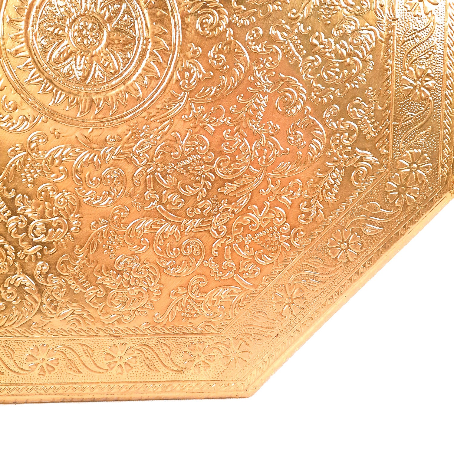 Puja Chowki Bajot | Wooden Brass Chauki - For Puja, Living Room, Home & Corner Decor - 15 Inch - apkamart