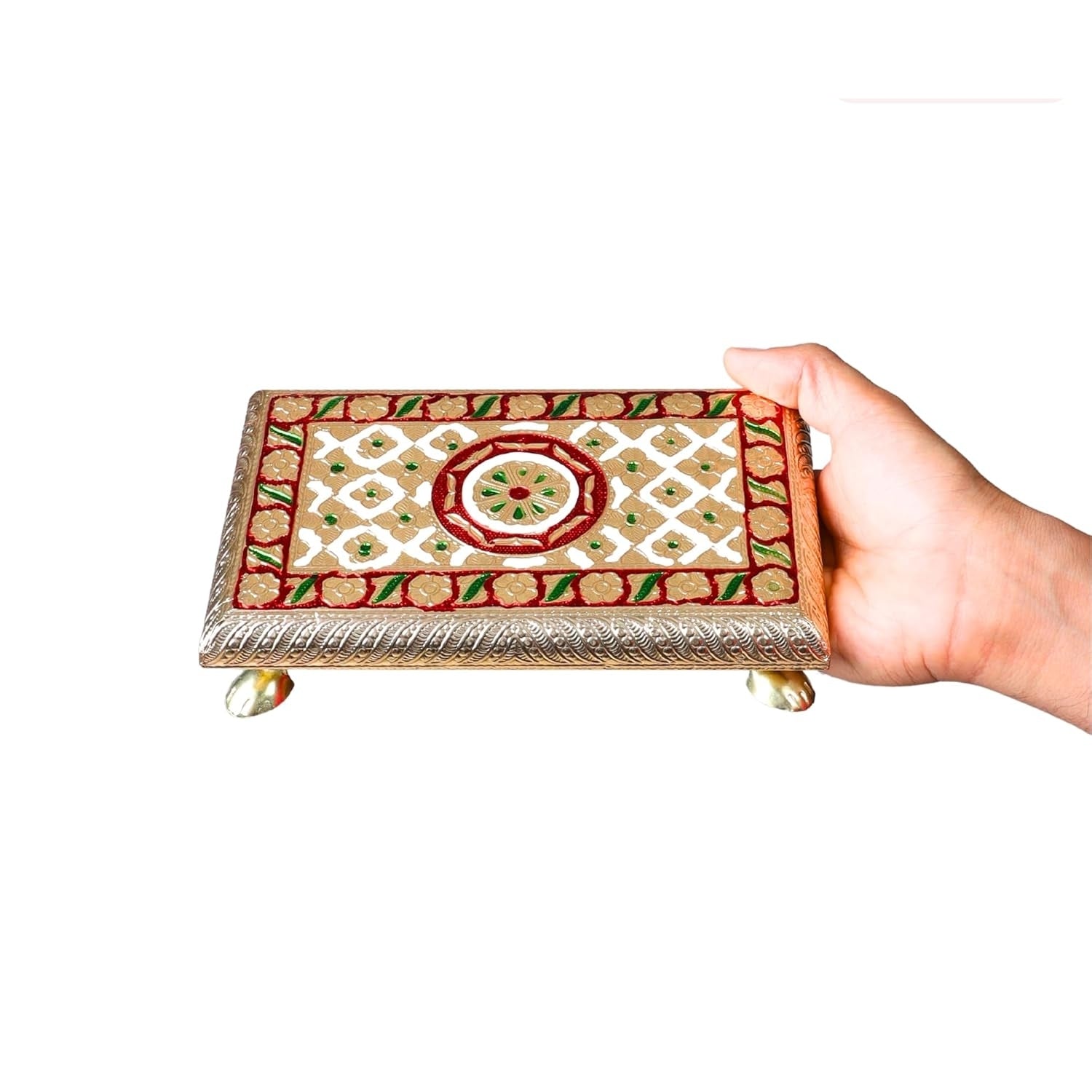 Puja Chowki Bajot| Wooden Choki For Sitting | Peeta For Home, living Room, Corner, Mandir Decoration & Gifts - 8 Inch - Apkamart