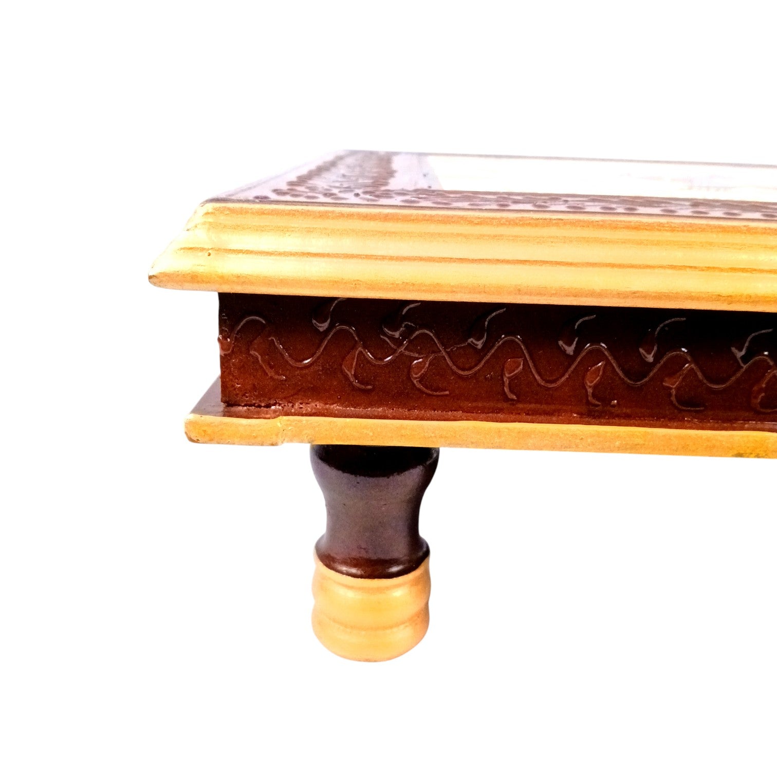 Chowki for Pooja | Handcrafted Wooden Platform for Temple, Home & Spiritual Decor | Traditional Decorative Bajot Patla for Idols & Festive Use - 16 Inch - Apkamart