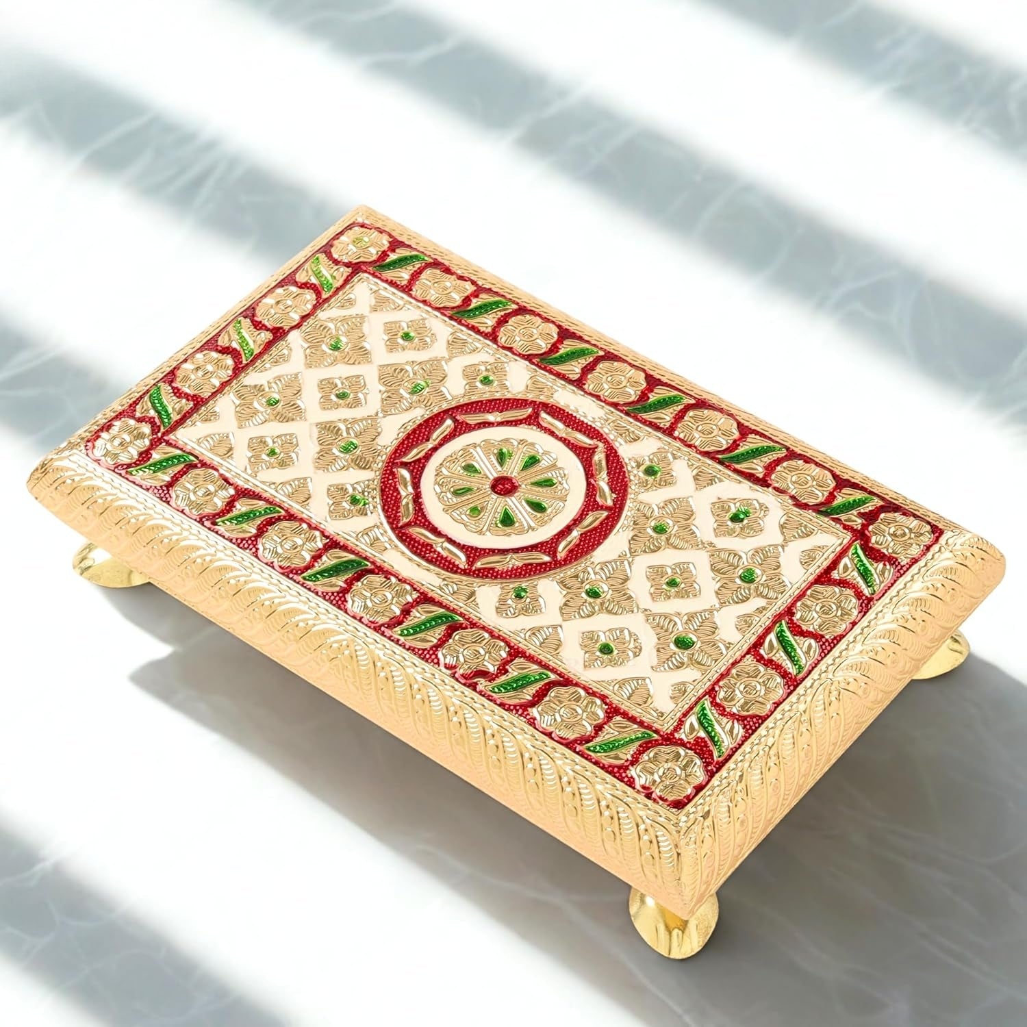 Puja Chowki Bajot| Wooden Choki For Sitting | Peeta For Home, living Room, Corner, Mandir Decoration & Gifts - 8 Inch - Apkamart