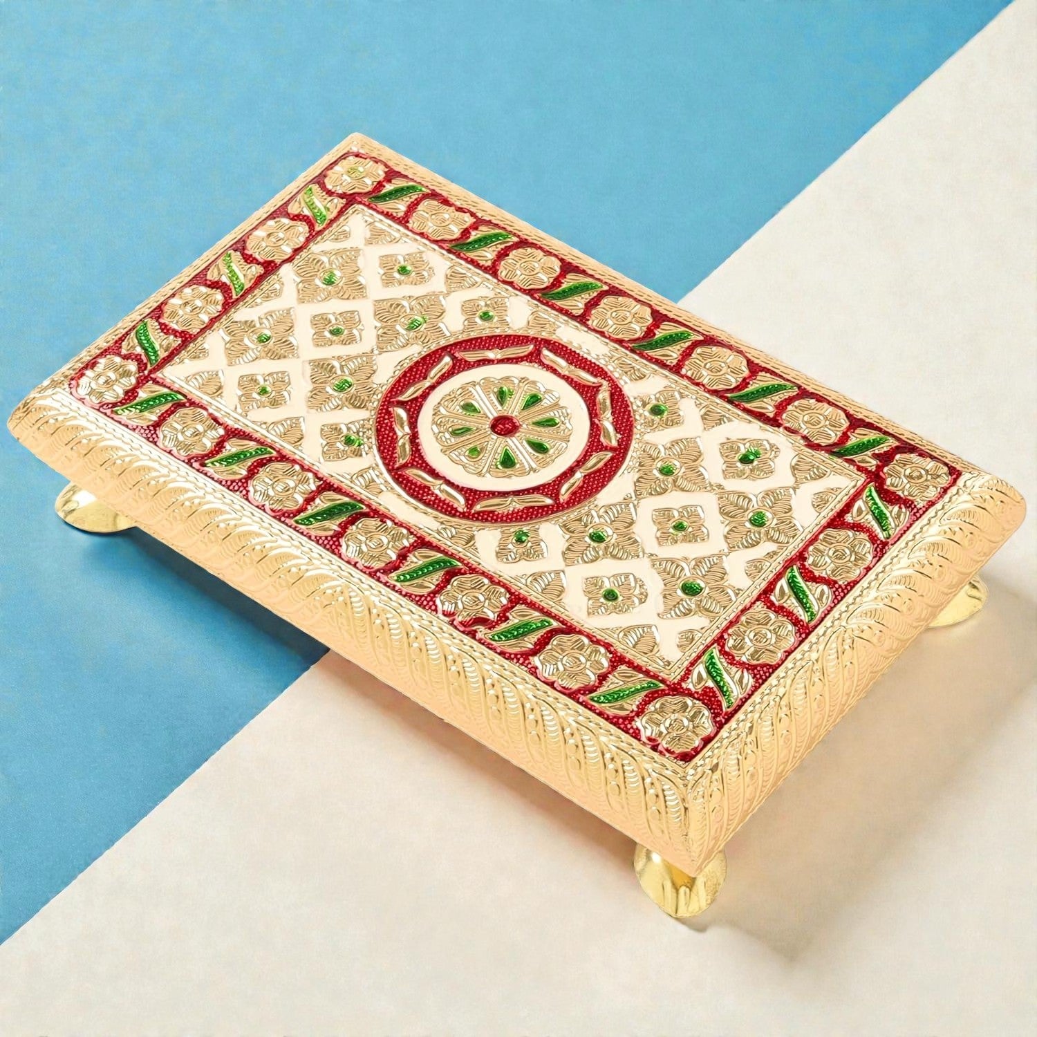 Puja Chowki Bajot| Wooden Choki For Sitting | Peeta For Home, living Room, Corner, Mandir Decoration & Gifts - 8 Inch - Apkamart