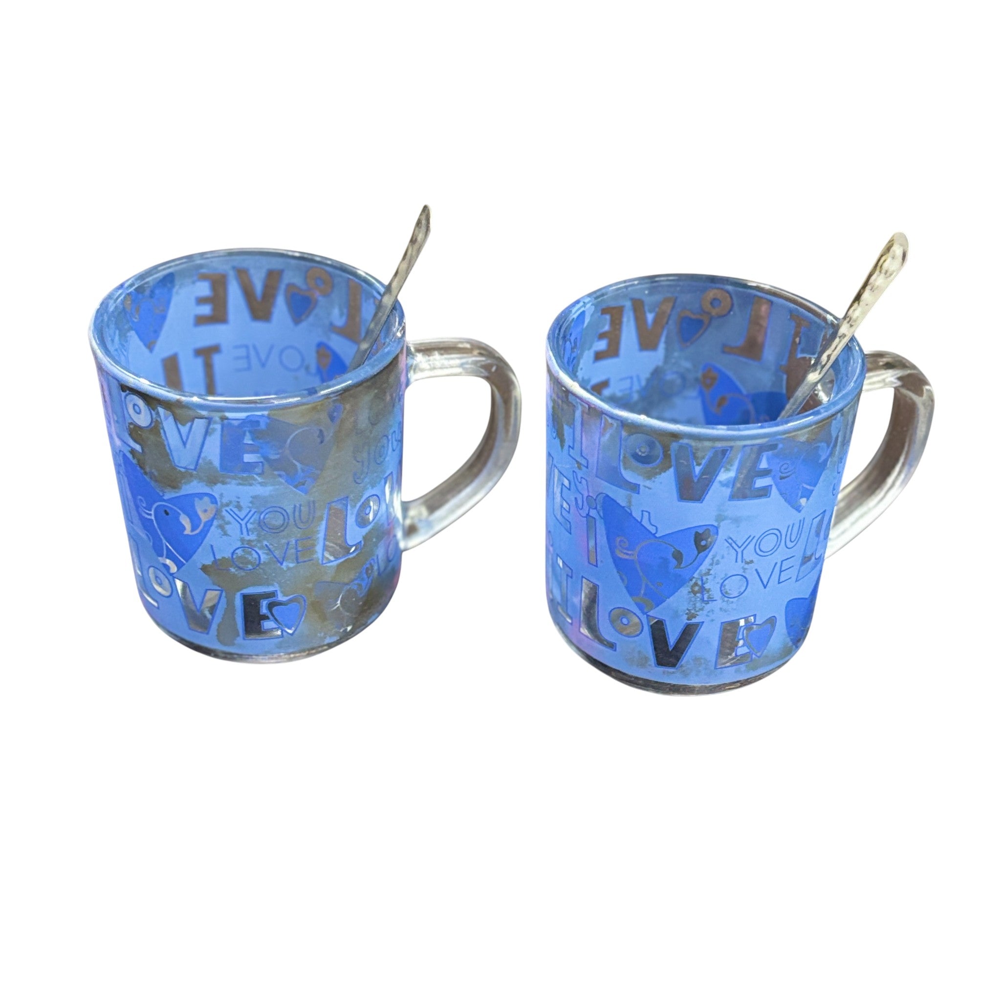 Coffee Mug with Spoon | Set of 2 Mugs With Spoons Glass Cup for Tea & Coffee | Heat-Resistant Mug for Home, Office & Café | Stylish Gift for Him & Her - 350ml - Apkamart