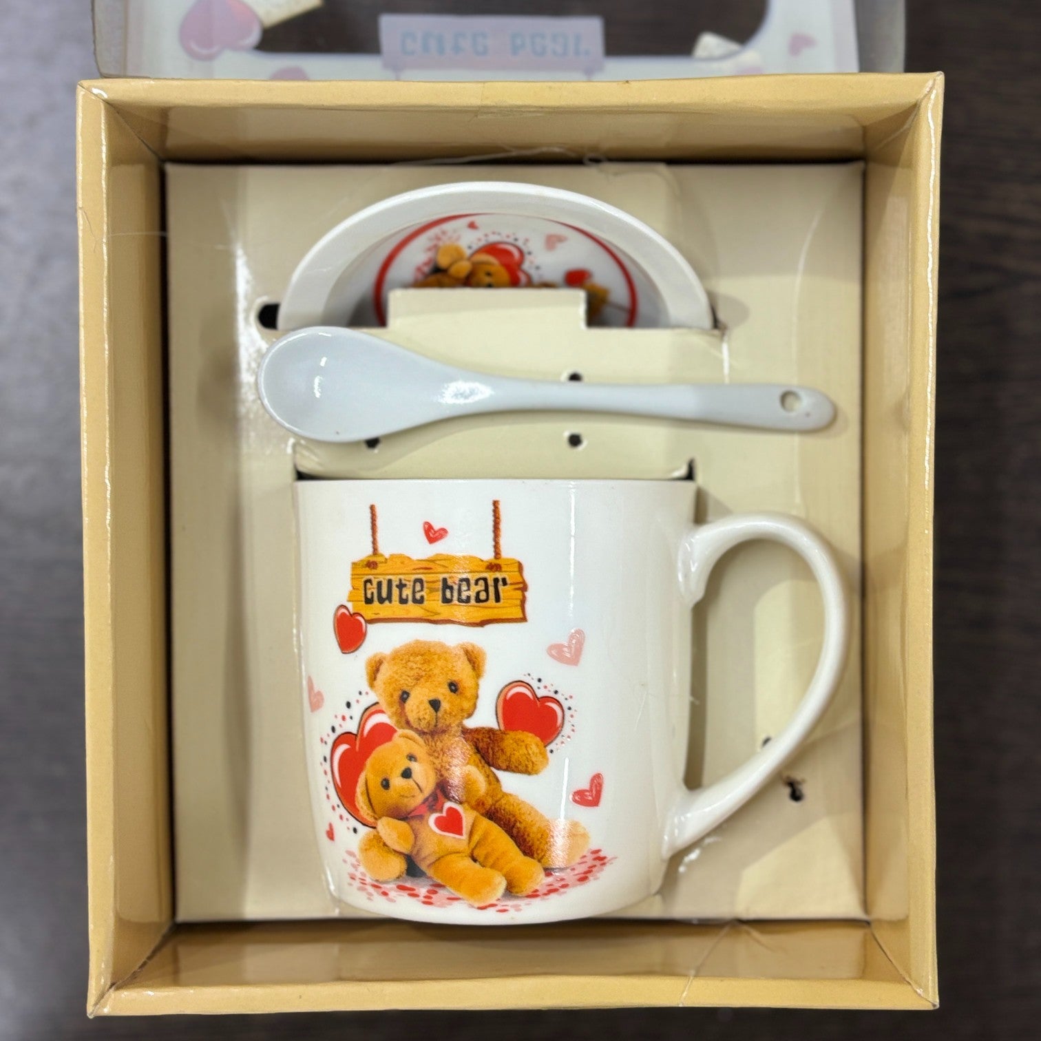 Bear Design Ceramic Coffee Mug with Spoon | Cute Ceramic Mug for Coffee, Tea & Milk | Gift for Friends, Kids & Loved Ones - 350ml - Apkamart