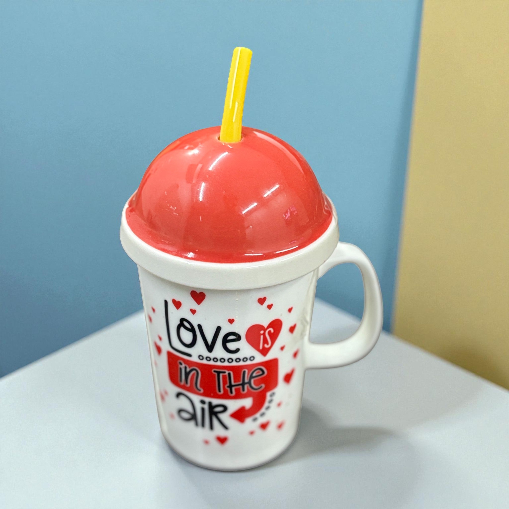 Coffee Mug with Straw | Stylish Ceramic Cup for Coffee, Milk & Juice | Modern Reusable Mug for Home, Office, Cafe | Eco-Friendly & Elegant Drinkware - 350ml - Apkamart