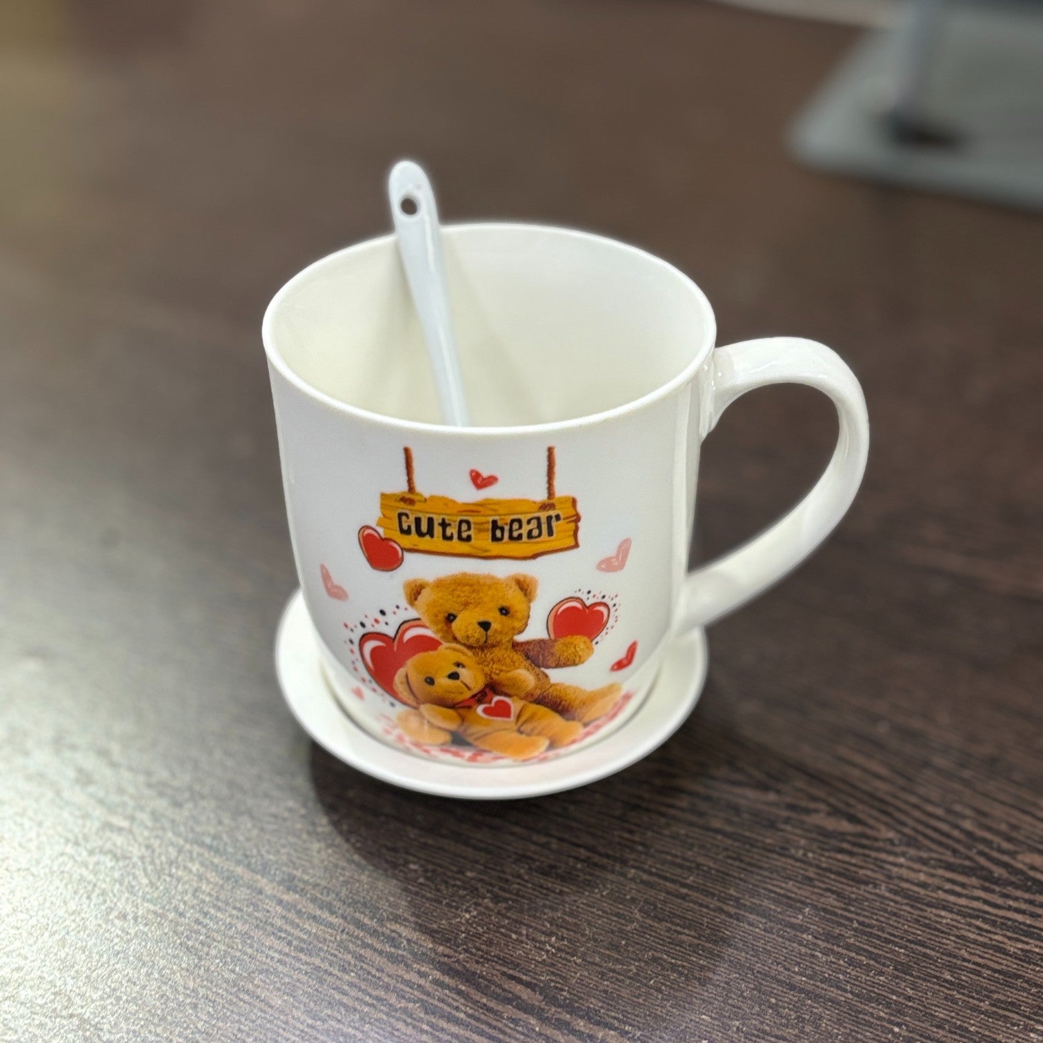 Bear Design Ceramic Coffee Mug with Spoon | Cute Ceramic Mug for Coffee, Tea & Milk | Gift for Friends, Kids & Loved Ones - 350ml - Apkamart