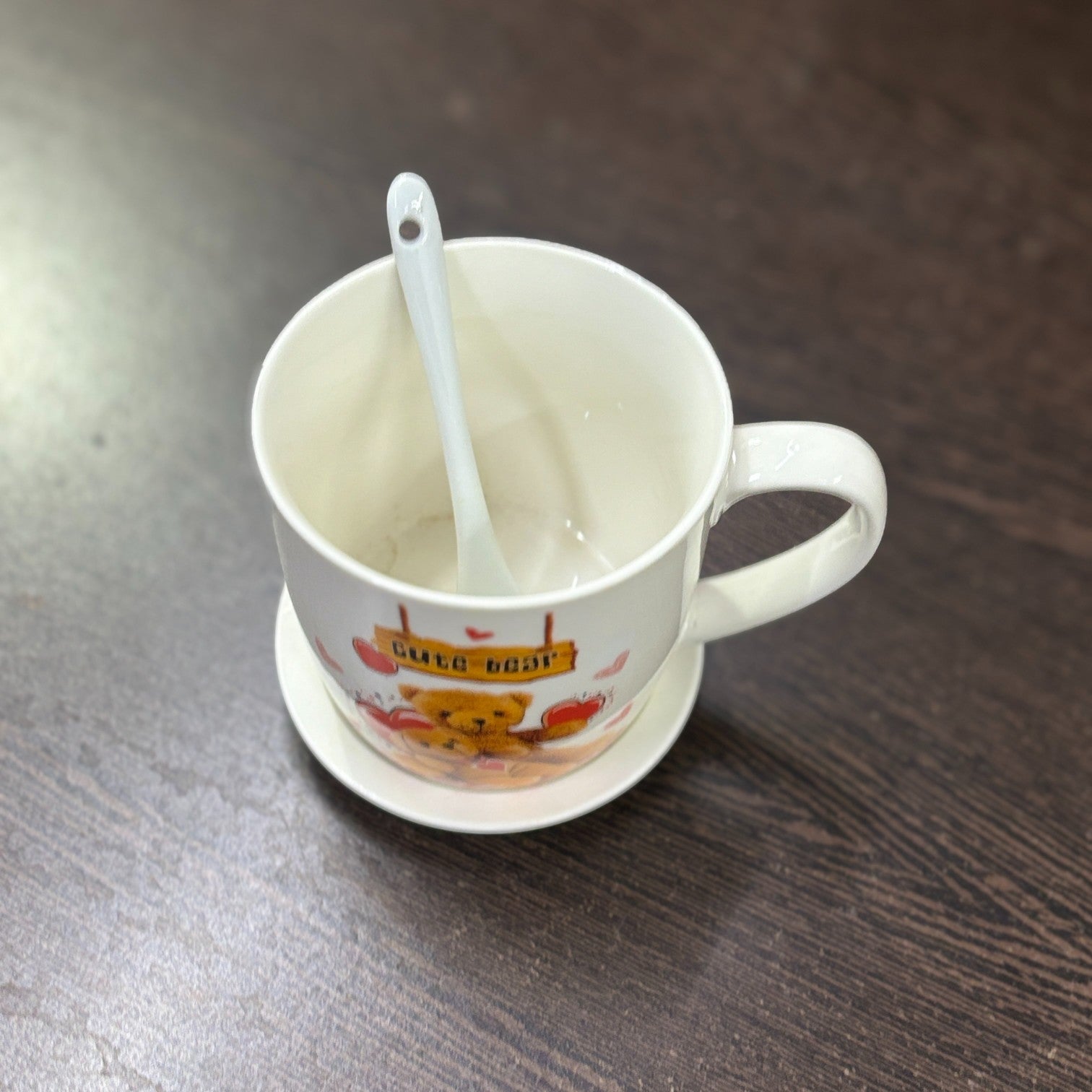 Bear Design Ceramic Coffee Mug with Spoon | Cute Ceramic Mug for Coffee, Tea & Milk | Gift for Friends, Kids & Loved Ones - 350ml - Apkamart