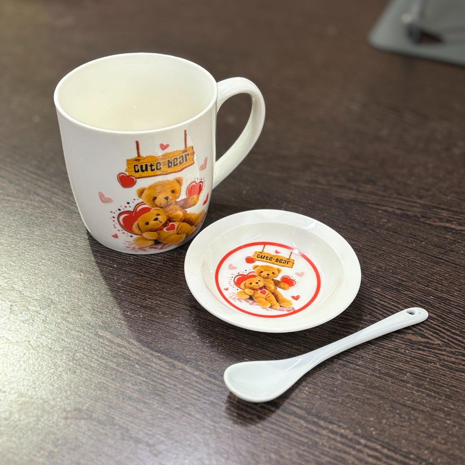 Bear Design Ceramic Coffee Mug with Spoon | Cute Ceramic Mug for Coffee, Tea & Milk | Gift for Friends, Kids & Loved Ones - 350ml - Apkamart