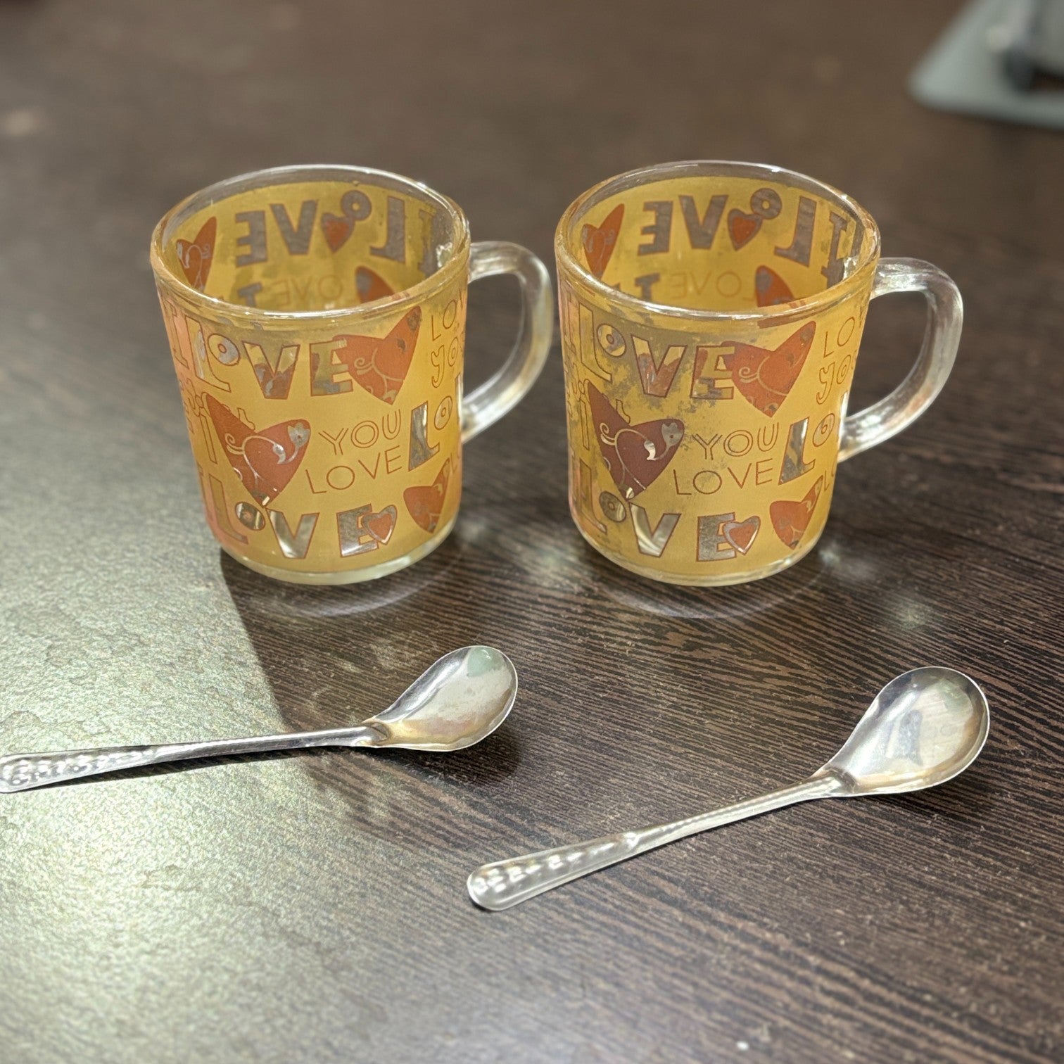 Coffee Mug with Spoon | Set of 2 Mugs With Spoons | Premium Transparent Glass Cup for Tea & Coffee | Heat-Resistant Mug for Home, Office & Cafe - 350ml (Set Of 2) - Apkamart