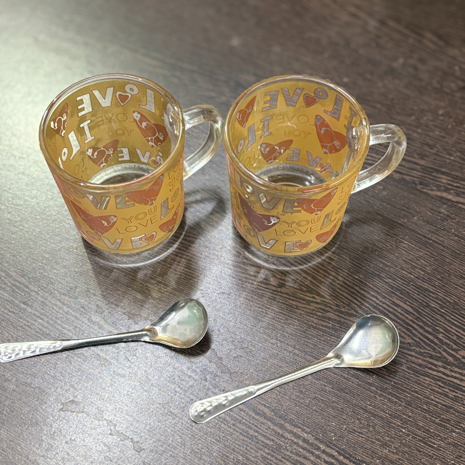 Coffee Mug with Spoon | Set of 2 Mugs With Spoons | Premium Transparent Glass Cup for Tea & Coffee | Heat-Resistant Mug for Home, Office & Cafe - 350ml (Set Of 2) - Apkamart