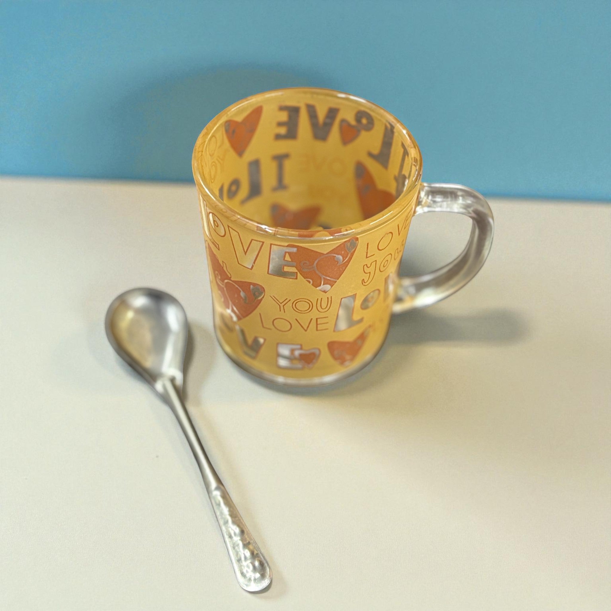 Coffee Mug with Spoon | Premium Transparent Glass Cup for Tea & Coffee | Heat-Resistant Mug for Home, Office & Cafe | Stylish Gift for Him & Her - 350ml - Apkamart